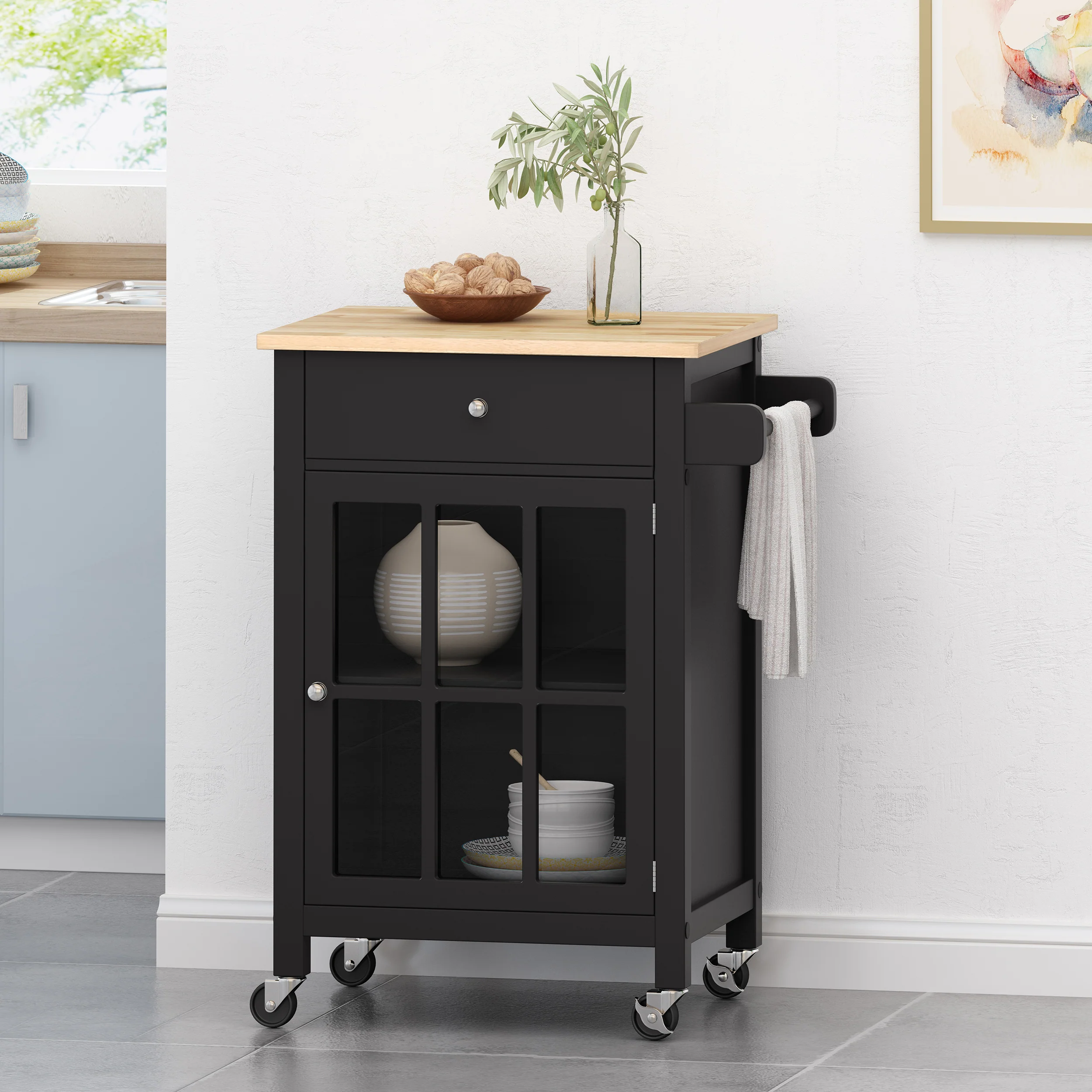Medway Contemporary Glass Paneled Kitchen Cart - furnishings