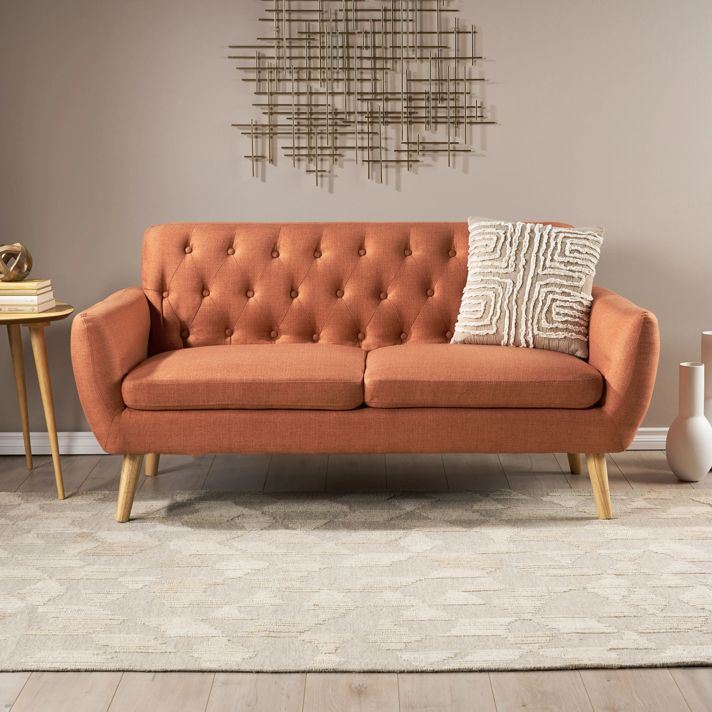 Alscot Mid Century Modern Fabric Tufted Oversized Loveseat - furnishings