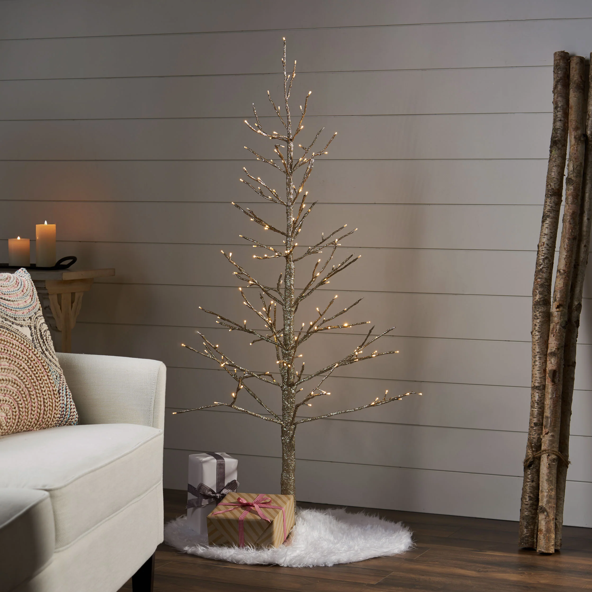 Azelia 5-foot Pre-Lit 186 Warm White LED Artificial Christmas Twig Tree - furnishings