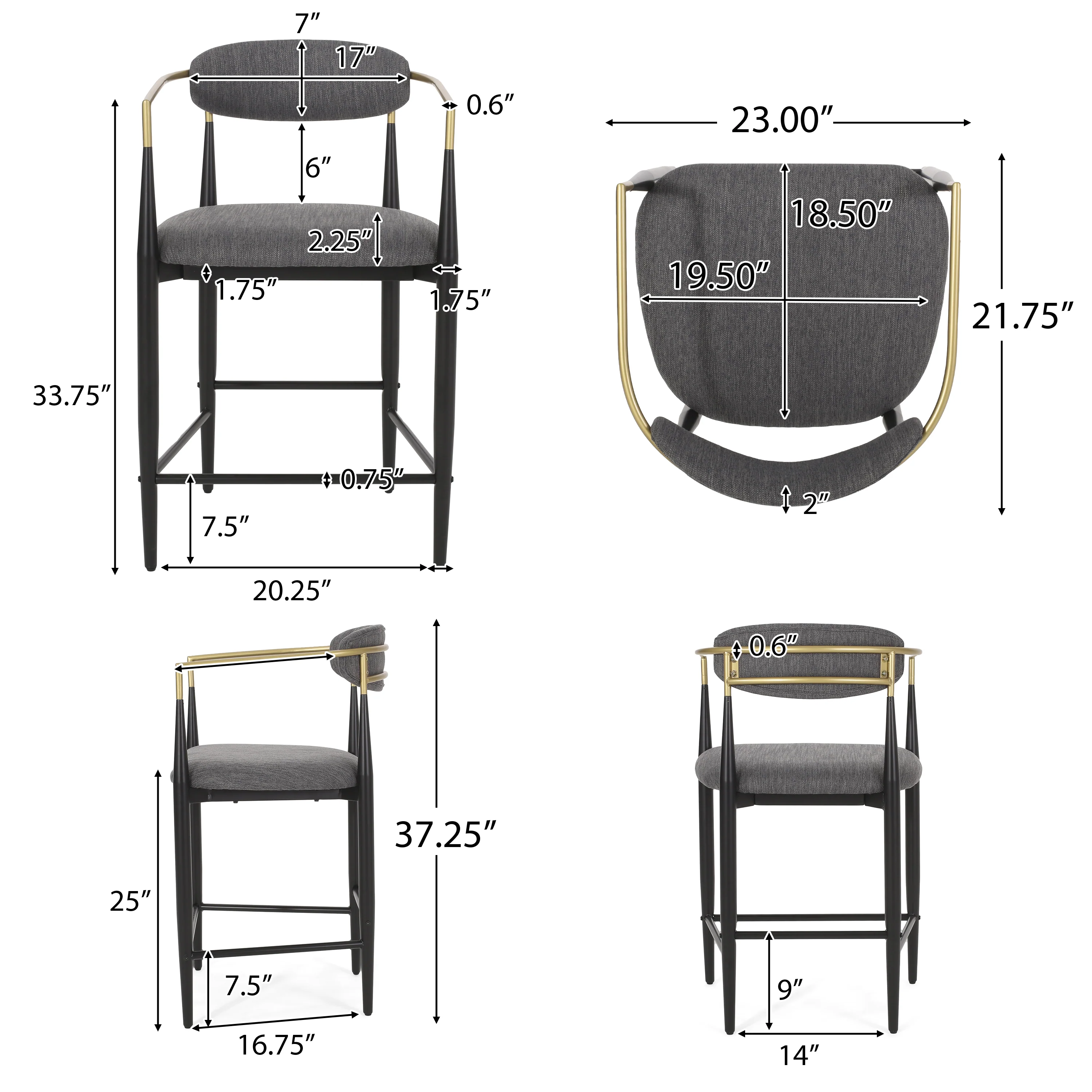 Camas Modern Fabric Upholstered Iron 25 Inch Counter Stools (Set of 2) - furnishings