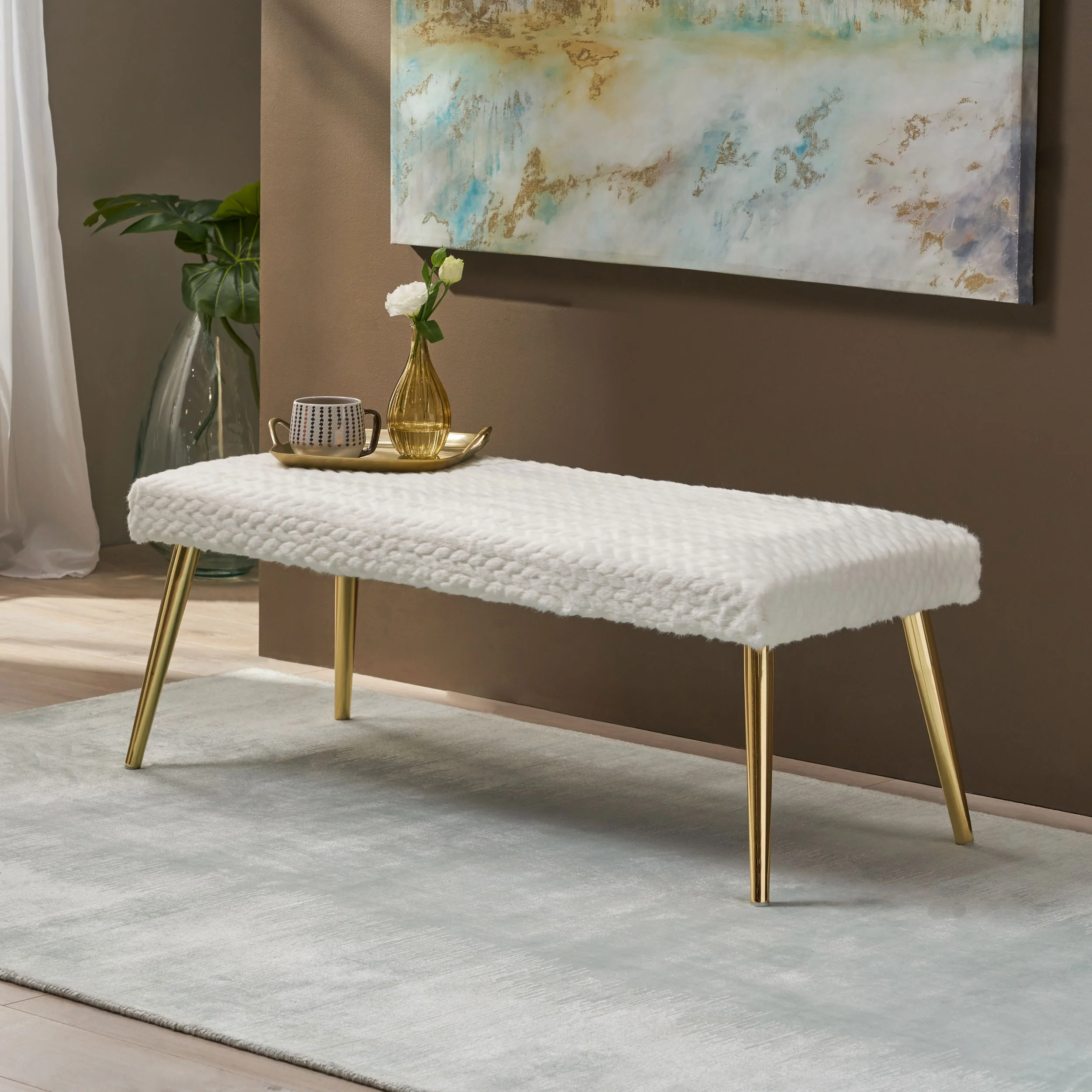 Indira Patterned Faux Fur Bench - furnishings