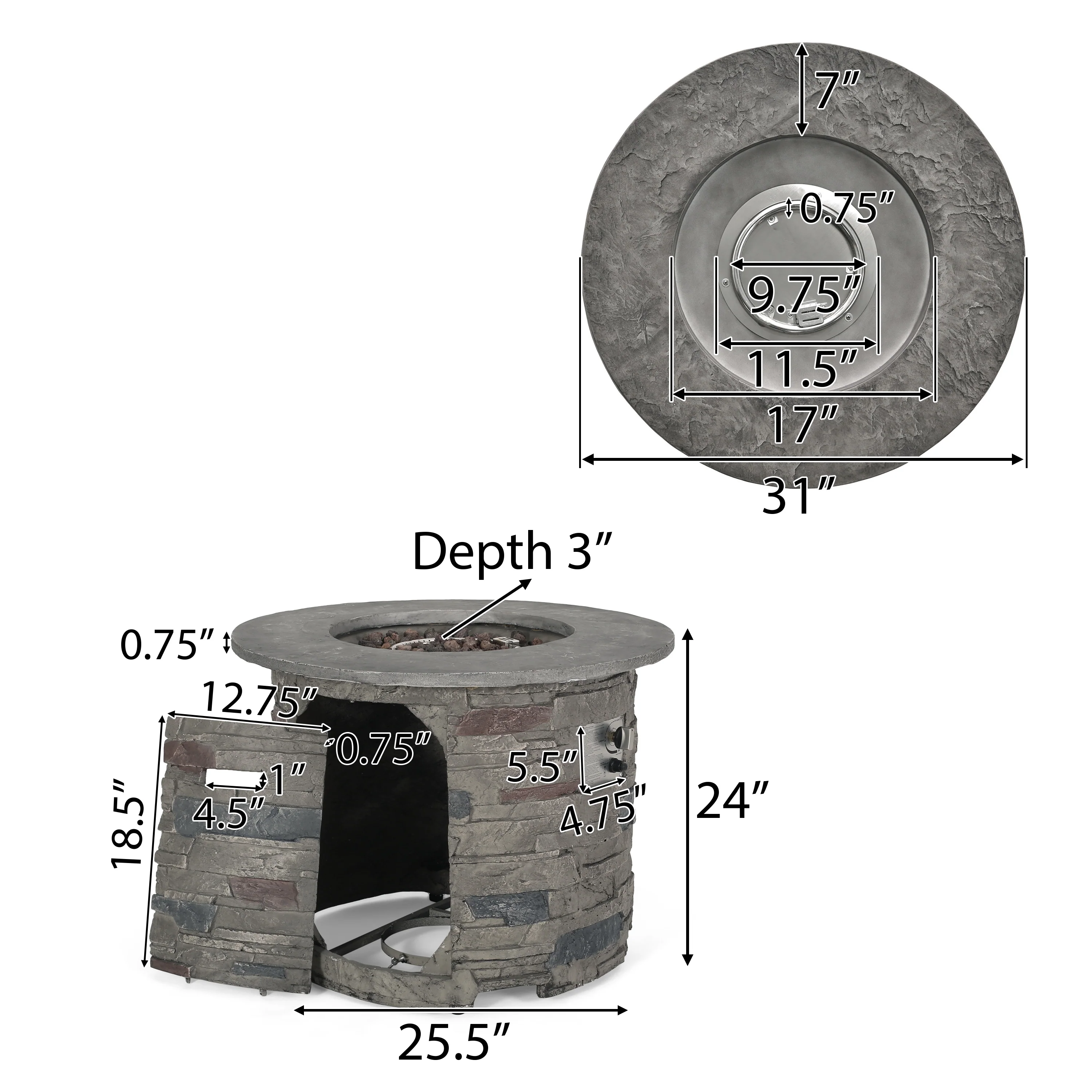 Blomgren 32-inch Stone Circular MGO Fire Pit With Grey Top - 40,000 BTU - furnishings