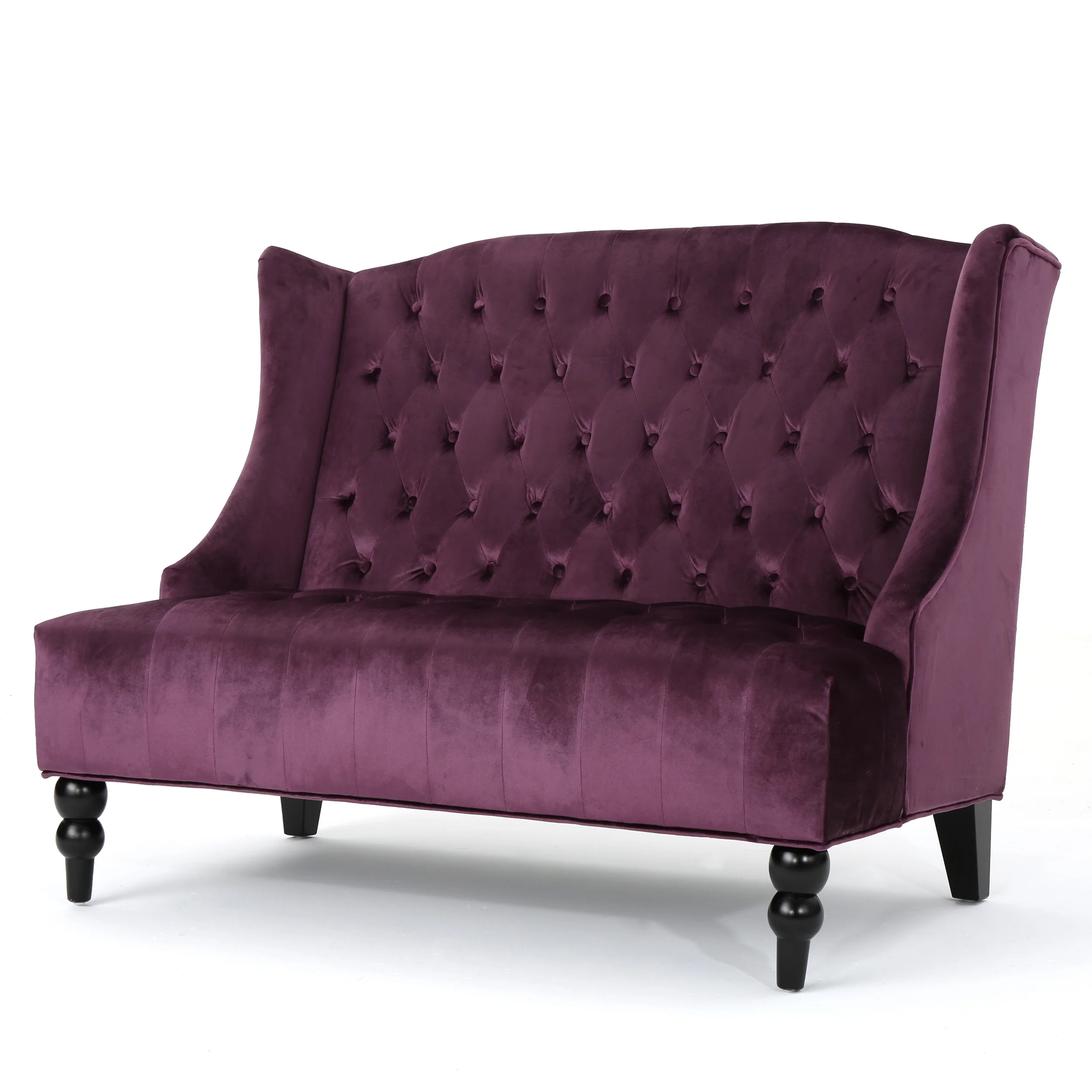 Leona French Style High Back Tufted Winged Velvet Loveseat - furnishings