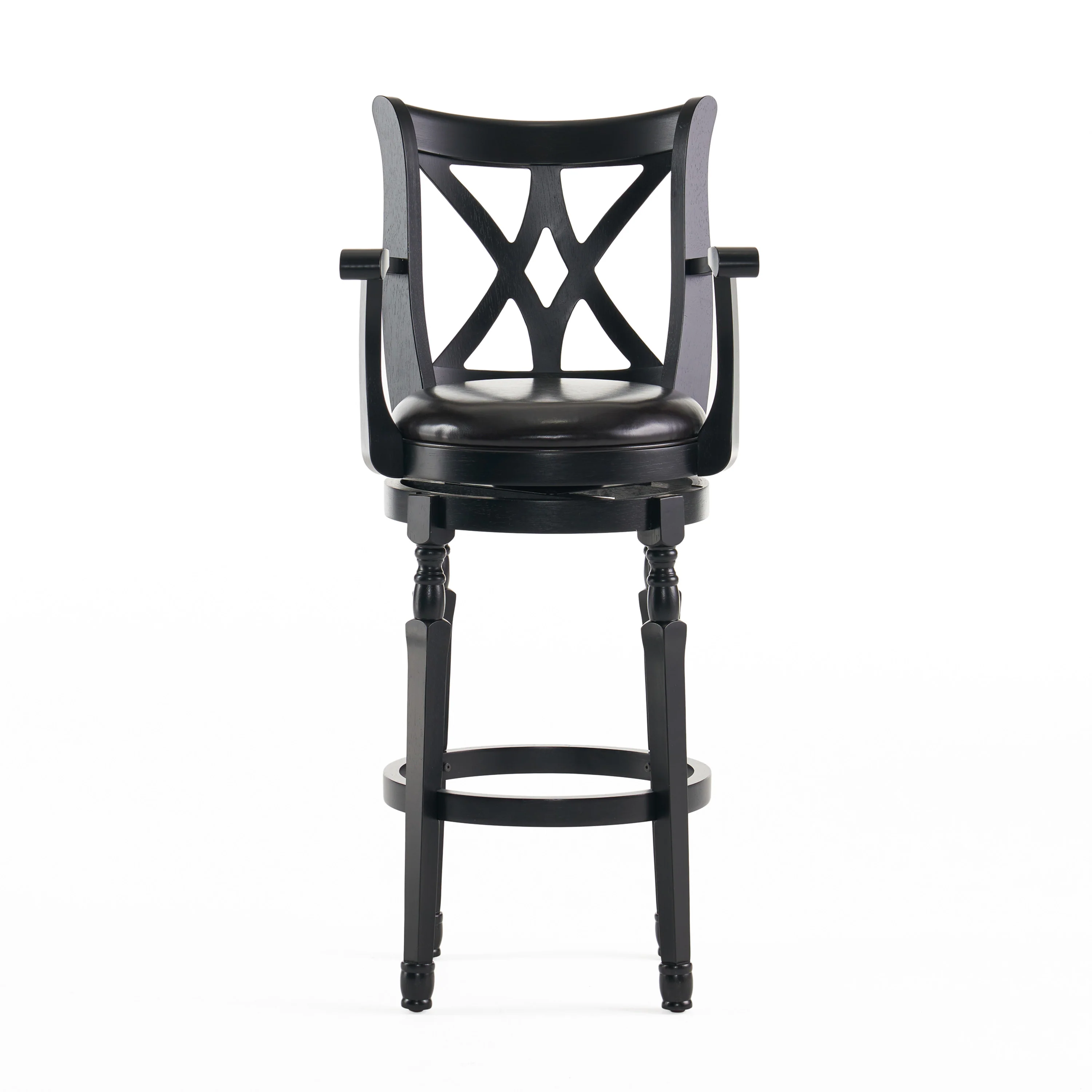 Montreal Farmhouse Black Bonded Leather Swivel Barstool with Arms - furnishings
