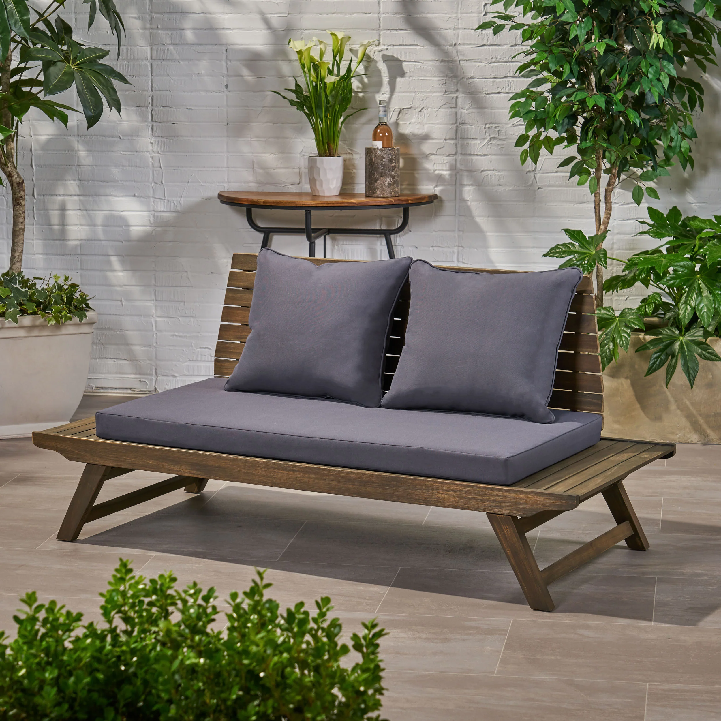 Kailee Outdoor Wooden Loveseat with Cushions, Dark Gray and Gray Finish - furnishings