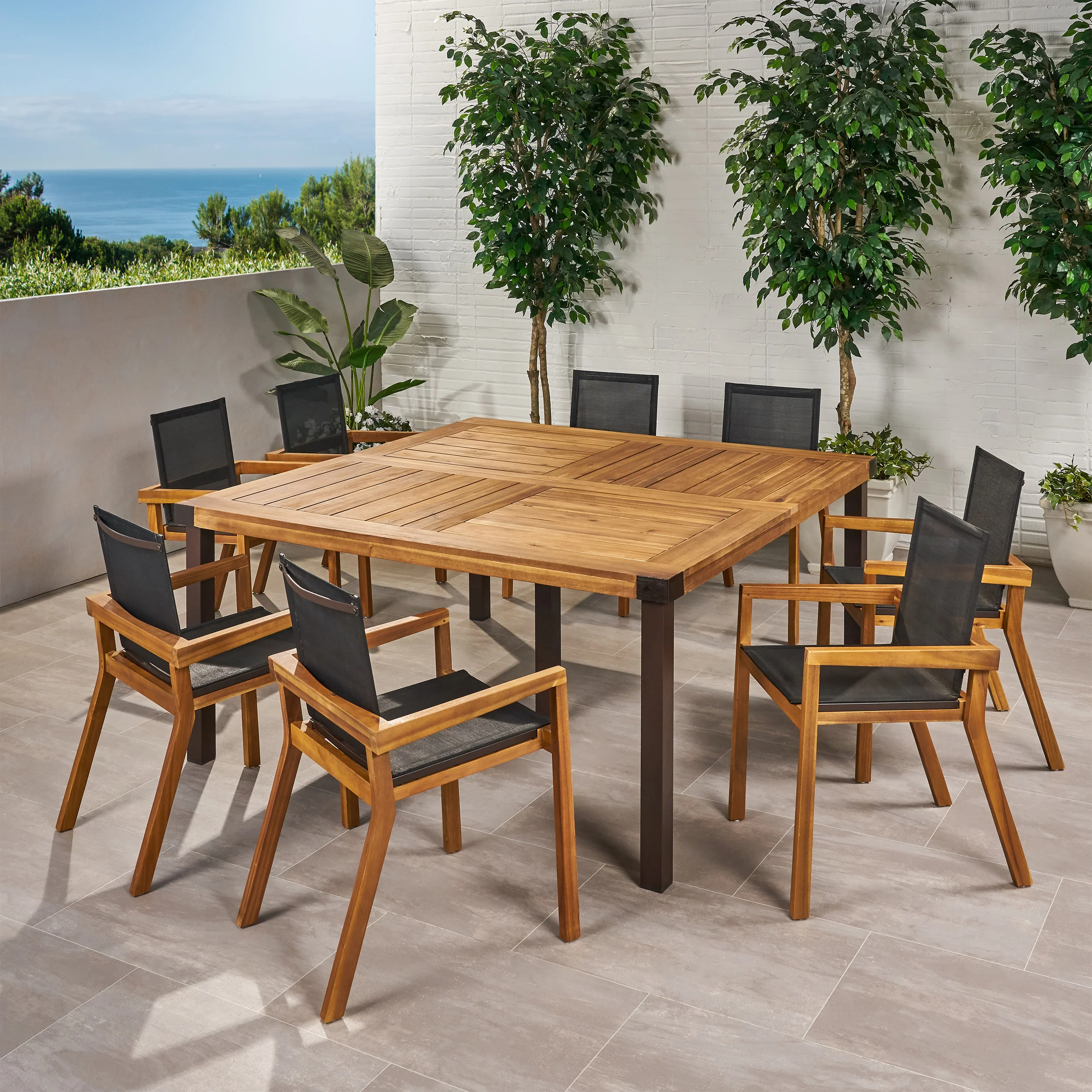 Shamel Outdoor 8 Seater Acacia Wood Dining Set - furnishings