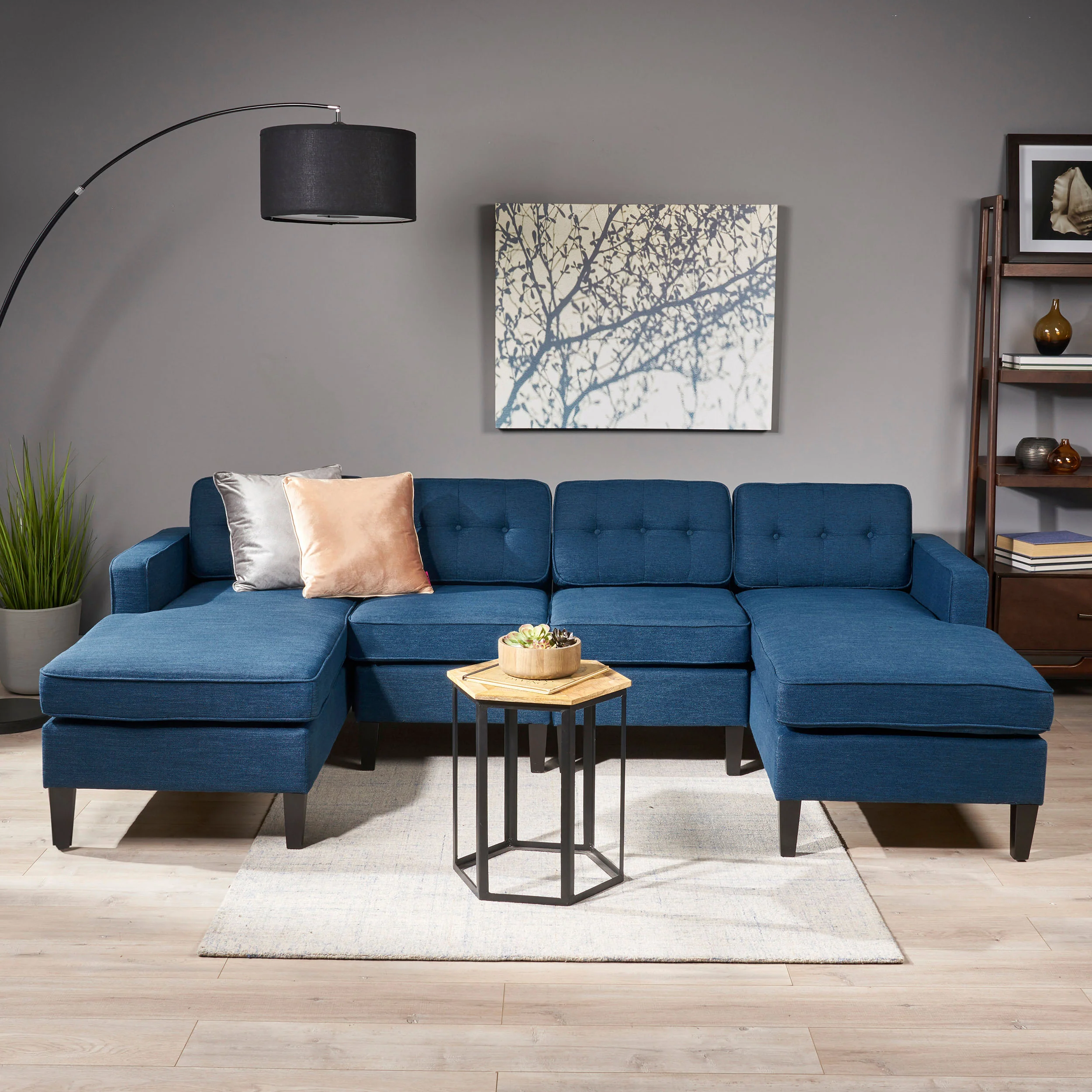 Grace Contemporary Fabric Chaise Sectional with Button Accents - furnishings