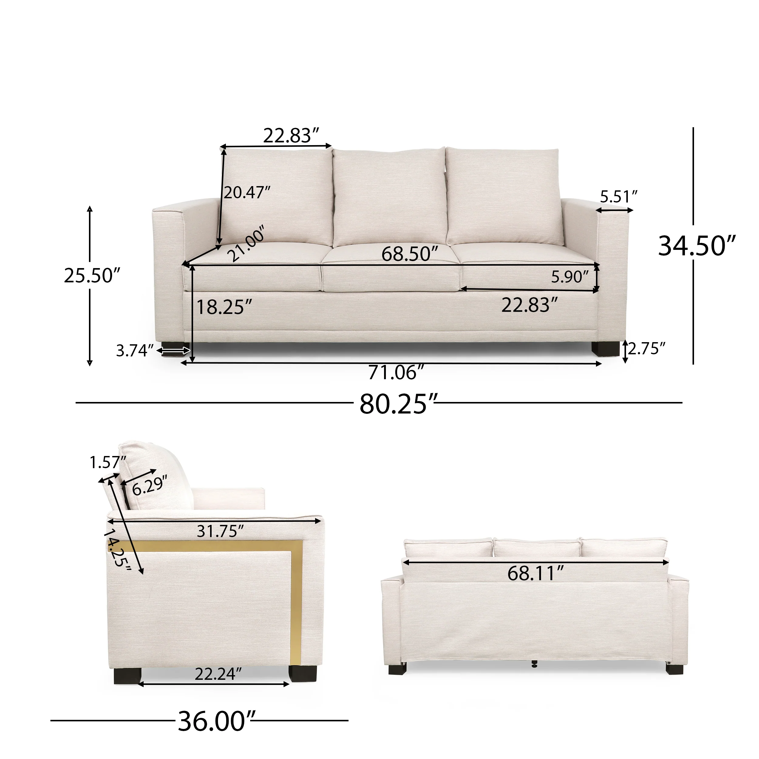 Moultrie Contemporary Upholstered 3 Seater Sofa - furnishings