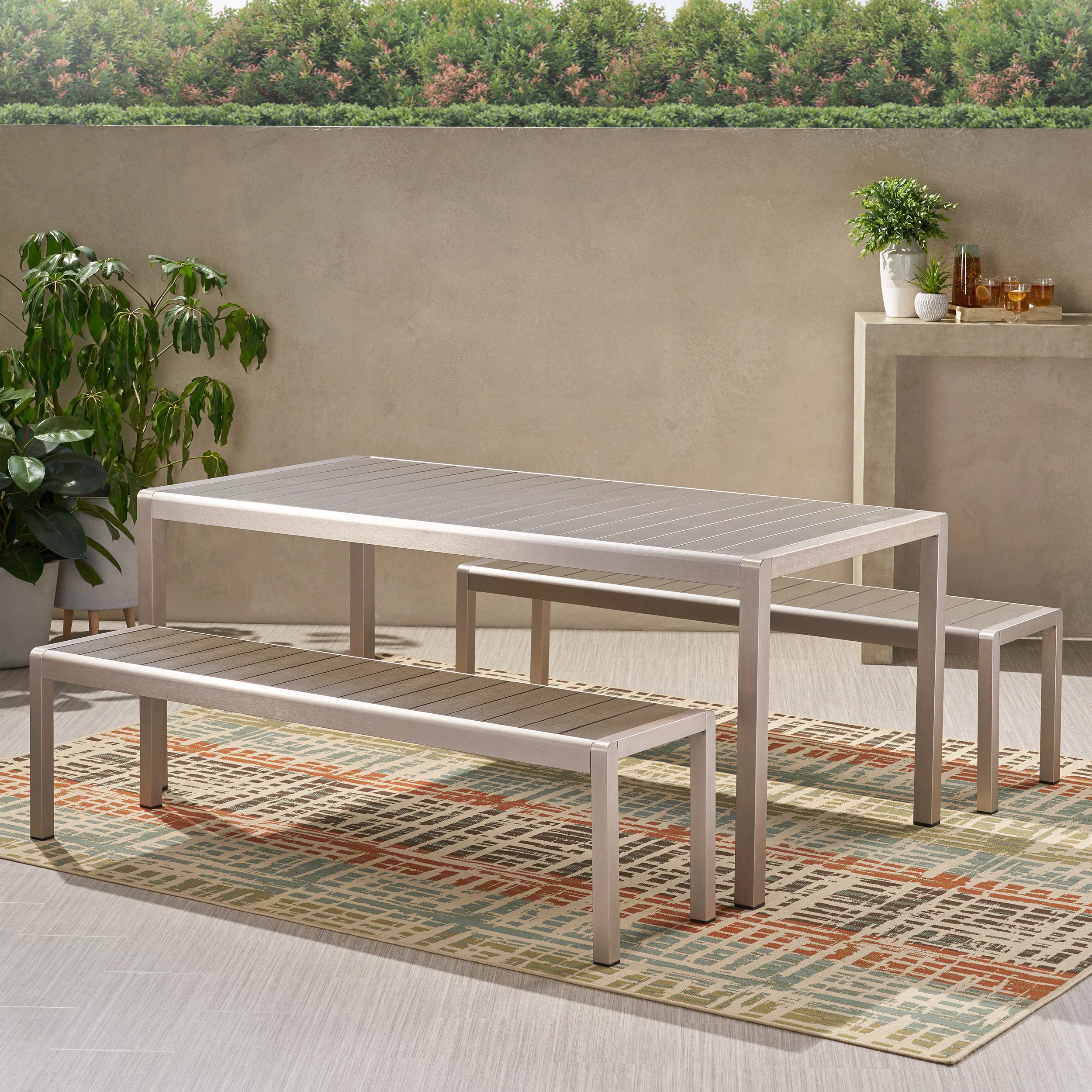 Cherie Outdoor Modern Aluminum Picnic Dining Set with Dining Benches - furnishings