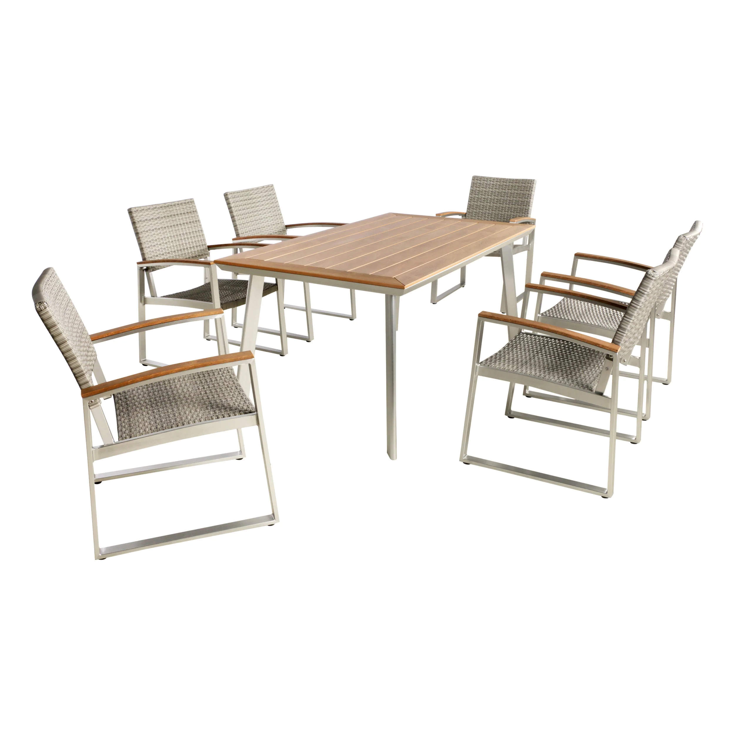 Tabby Outdoor Aluminum 7-Piece Dining Set with Mesh Chairs and Faux Wood Top - furnishings