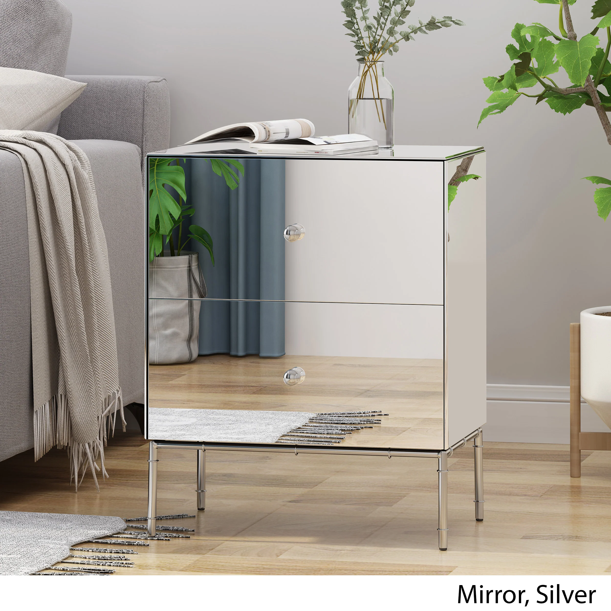 Eternis Modern Mirrored Two Drawer Cabinet - furnishings