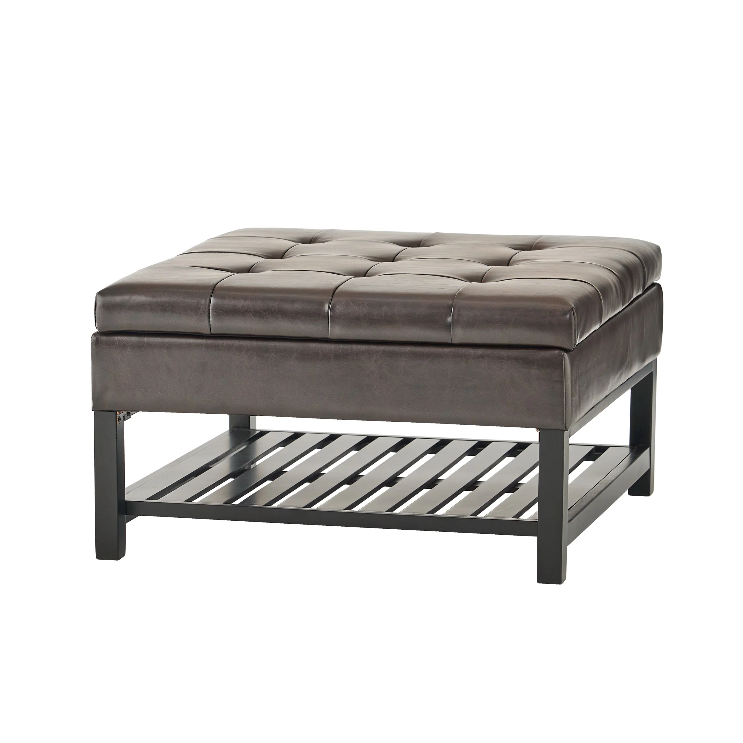 Finn Tufted Brown Leather Square Storage Ottoman Coffee Table - furnishings