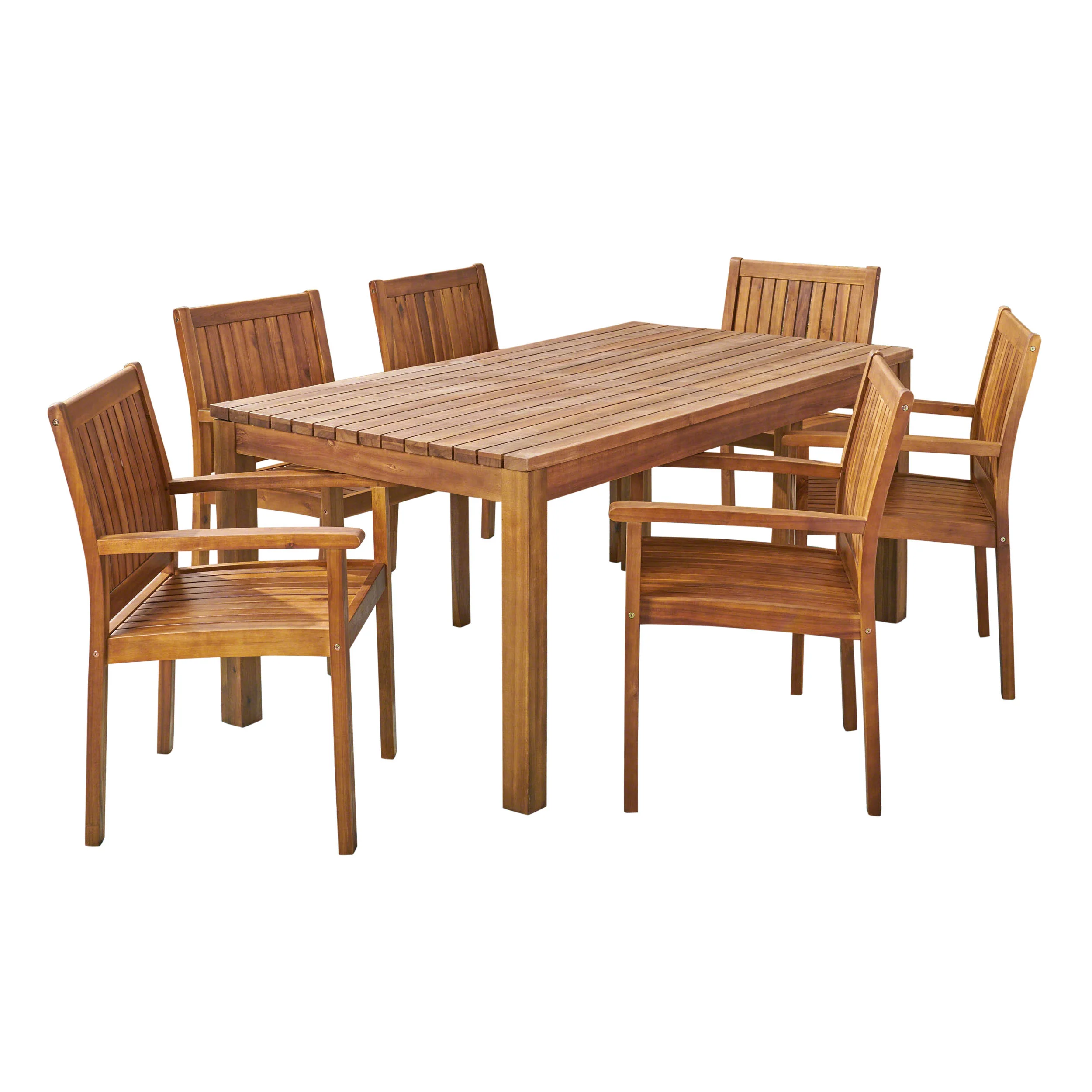 Will Outdoor 7 Piece Acacia Dining Set, Teak Finish - furnishings