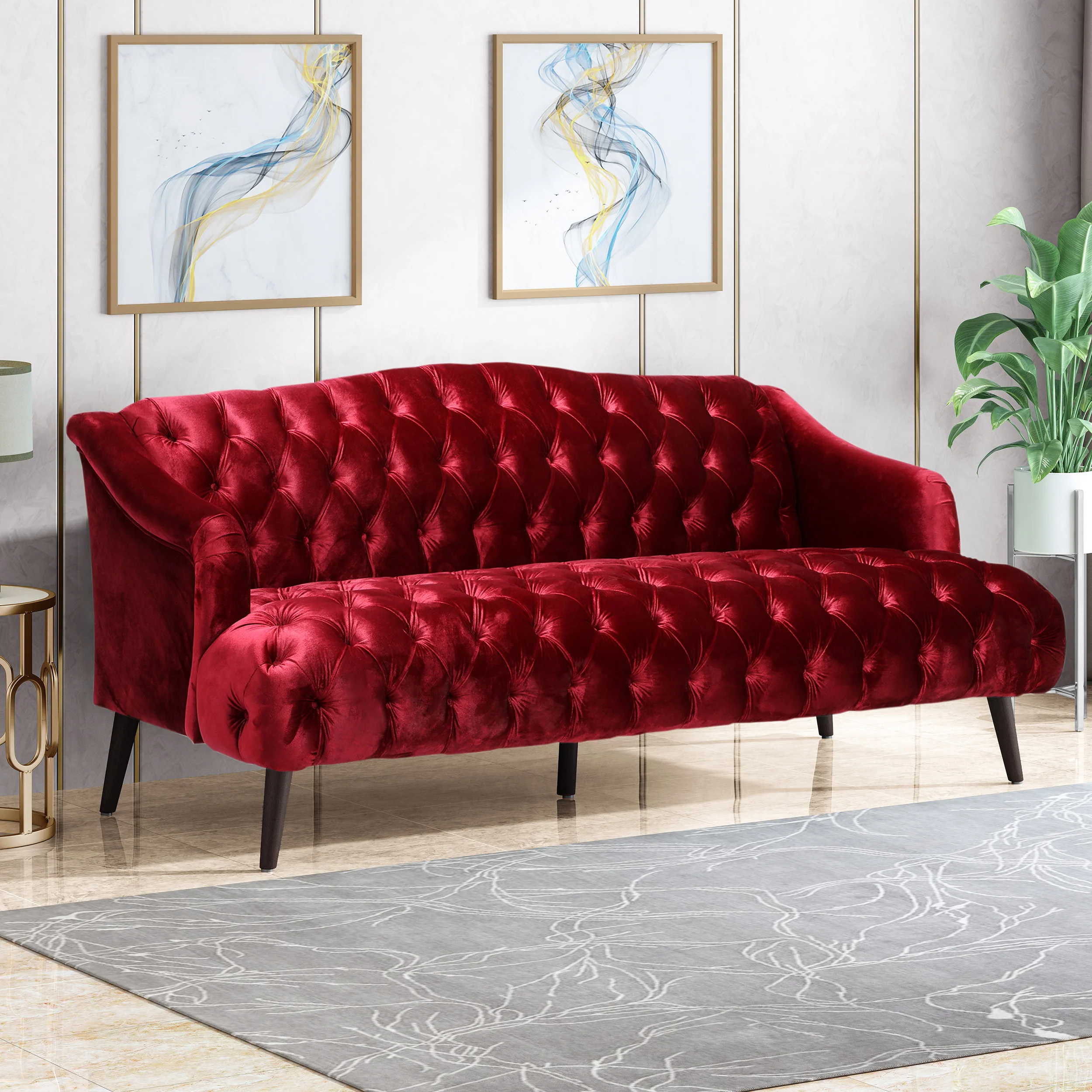 Kayleigh Modern Glam Tufted Velvet 3 Seater Sofa - furnishings