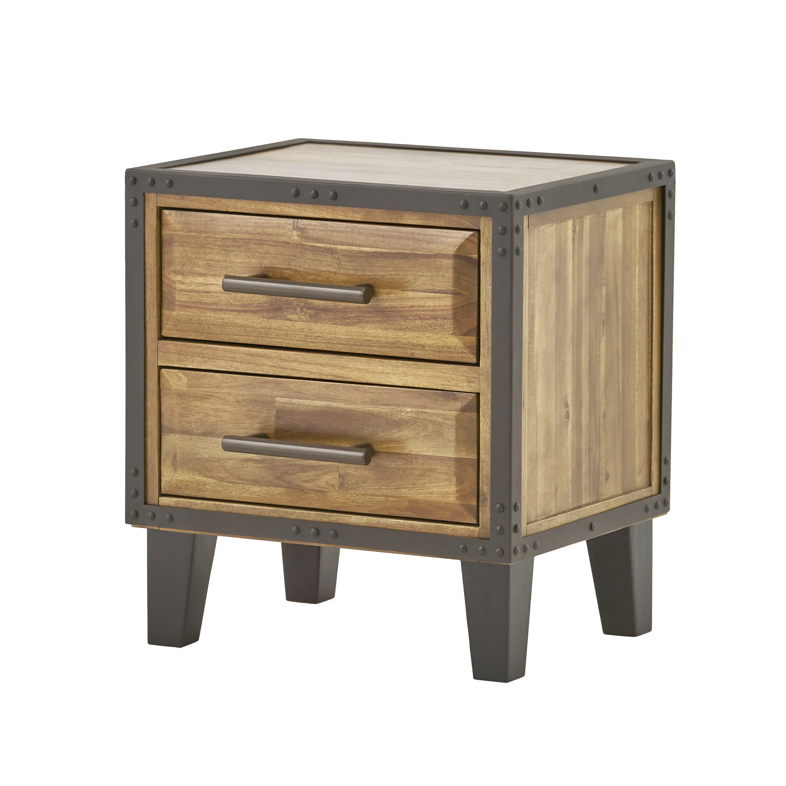 Ashlar Industrial Two-Drawer Natural Finish Acacia Wood Night Stand - furnishings