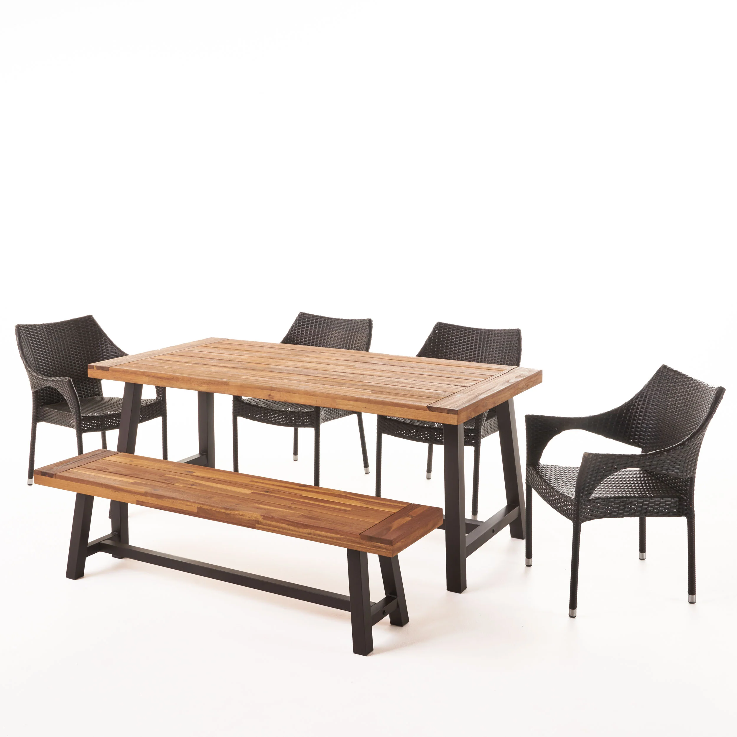Flora Outdoor 6 Piece Rustic Metal and Sandblast Finished Wood Dining Set - furnishings