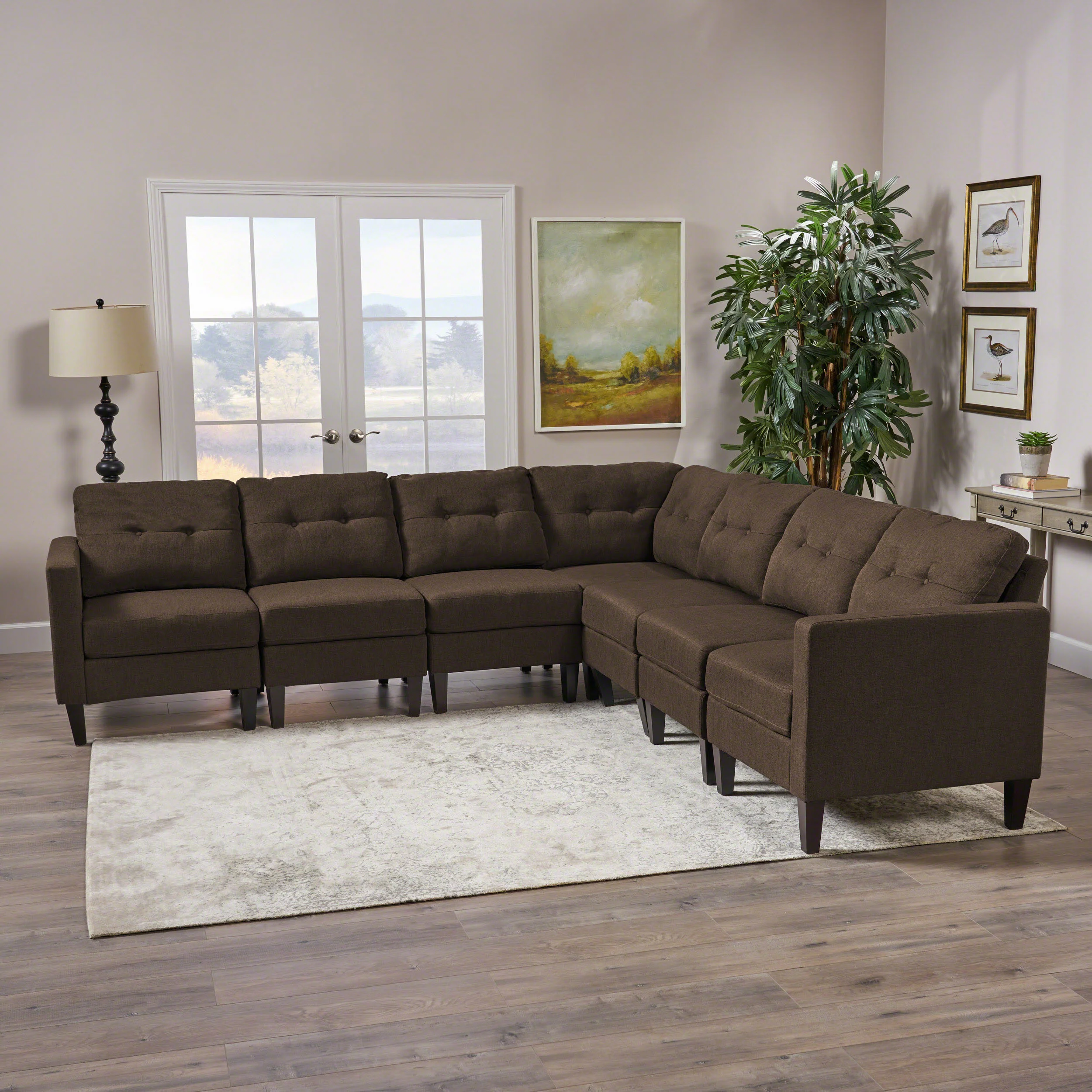 Niya Mid Century Modern 7 Piece Fabric Extended Sectional Sofa - furnishings