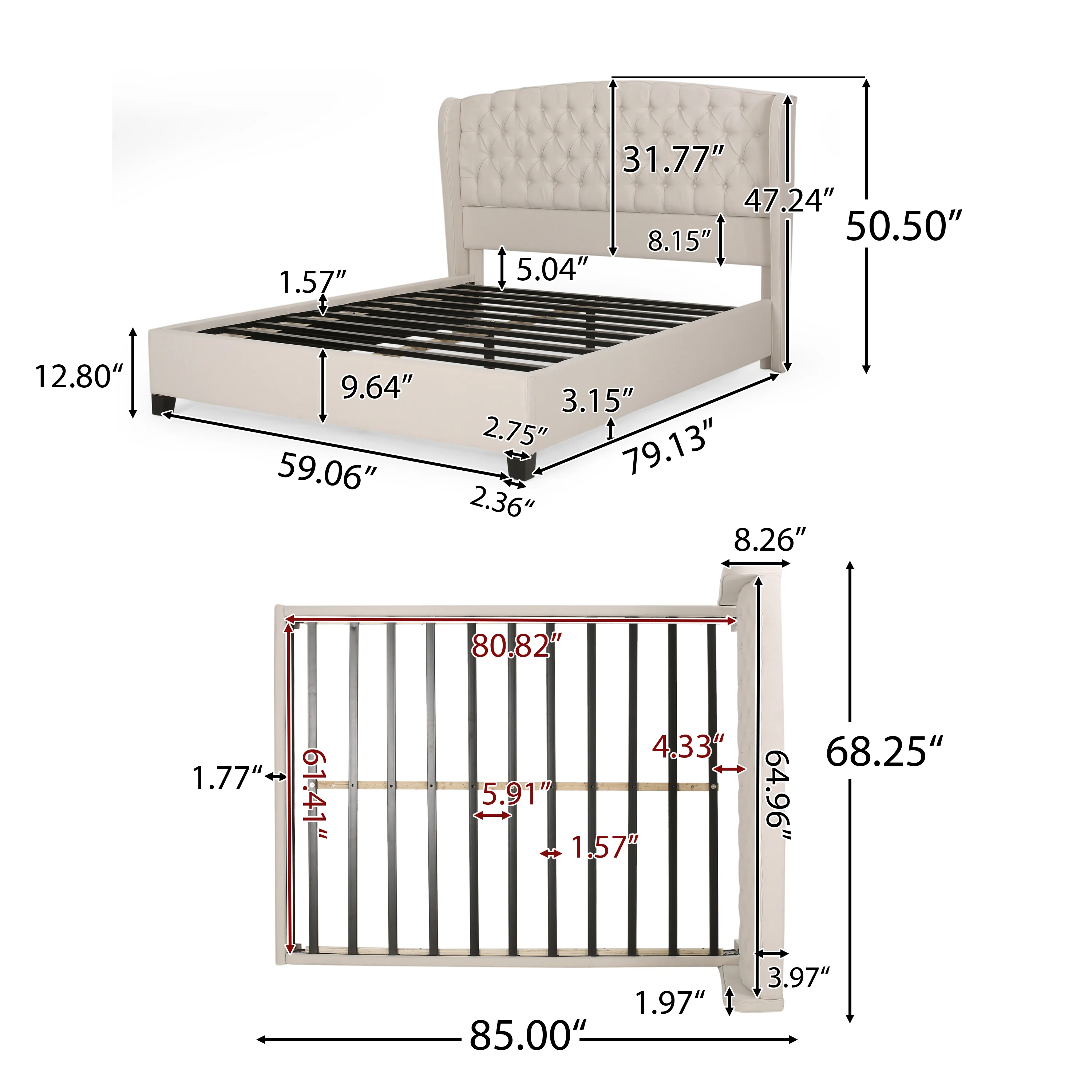 Twilight Fully Upholstered Fabric Queen Bed Set - furnishings