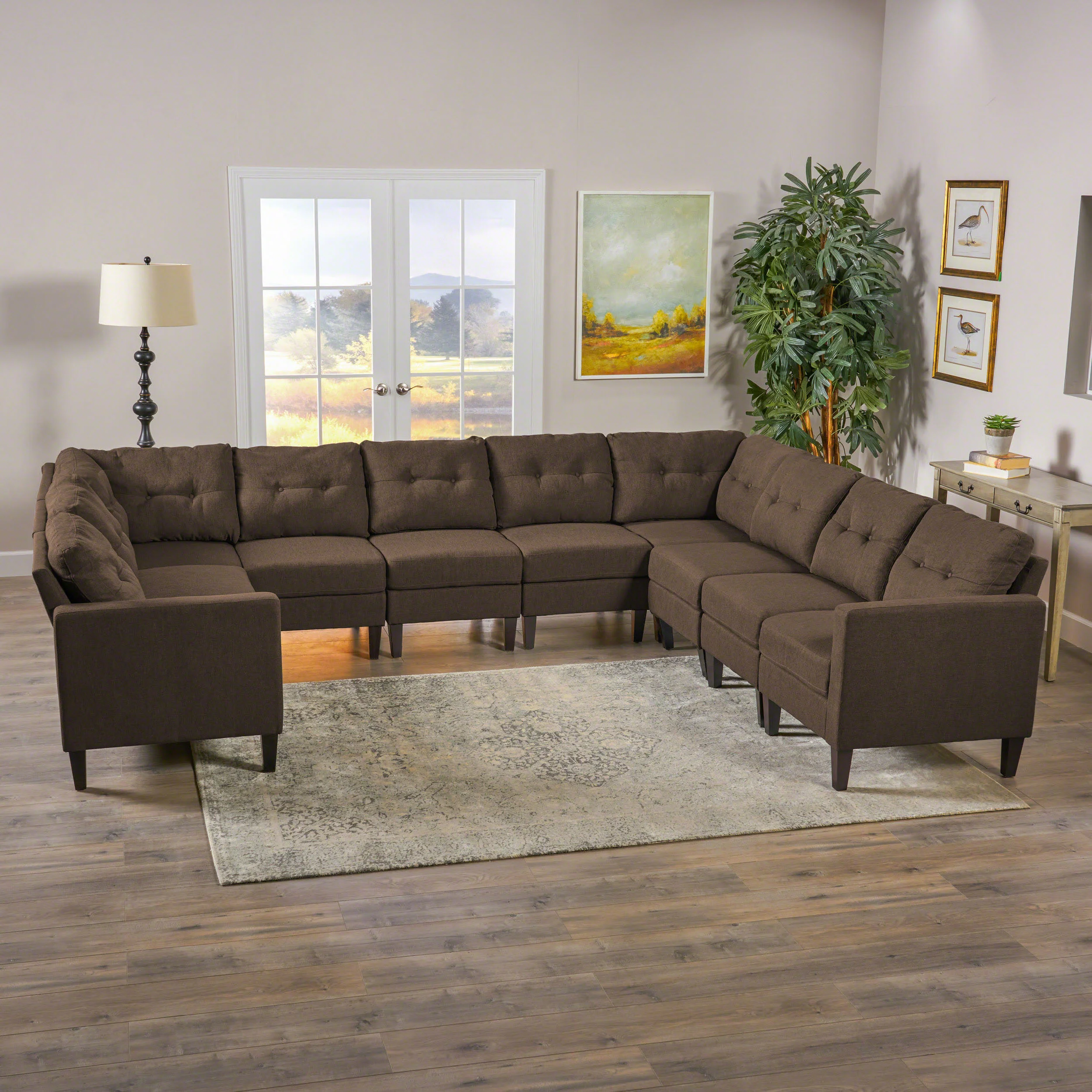 Niya Mid Century Modern 10 Piece Fabric U-Shaped Sectional Sofa - furnishings
