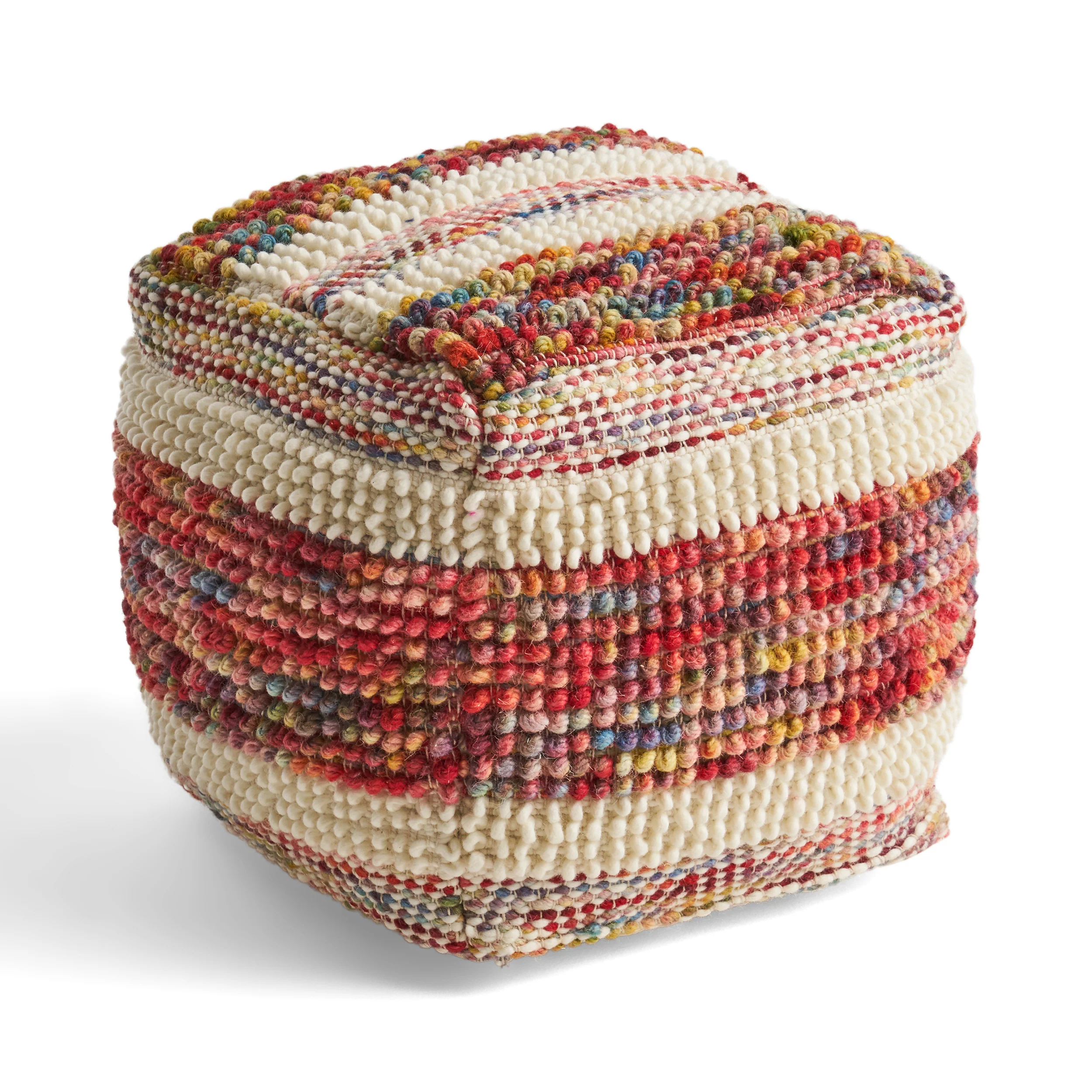 Trevin Boho Wool and Cotton Ottoman Pouf - furnishings