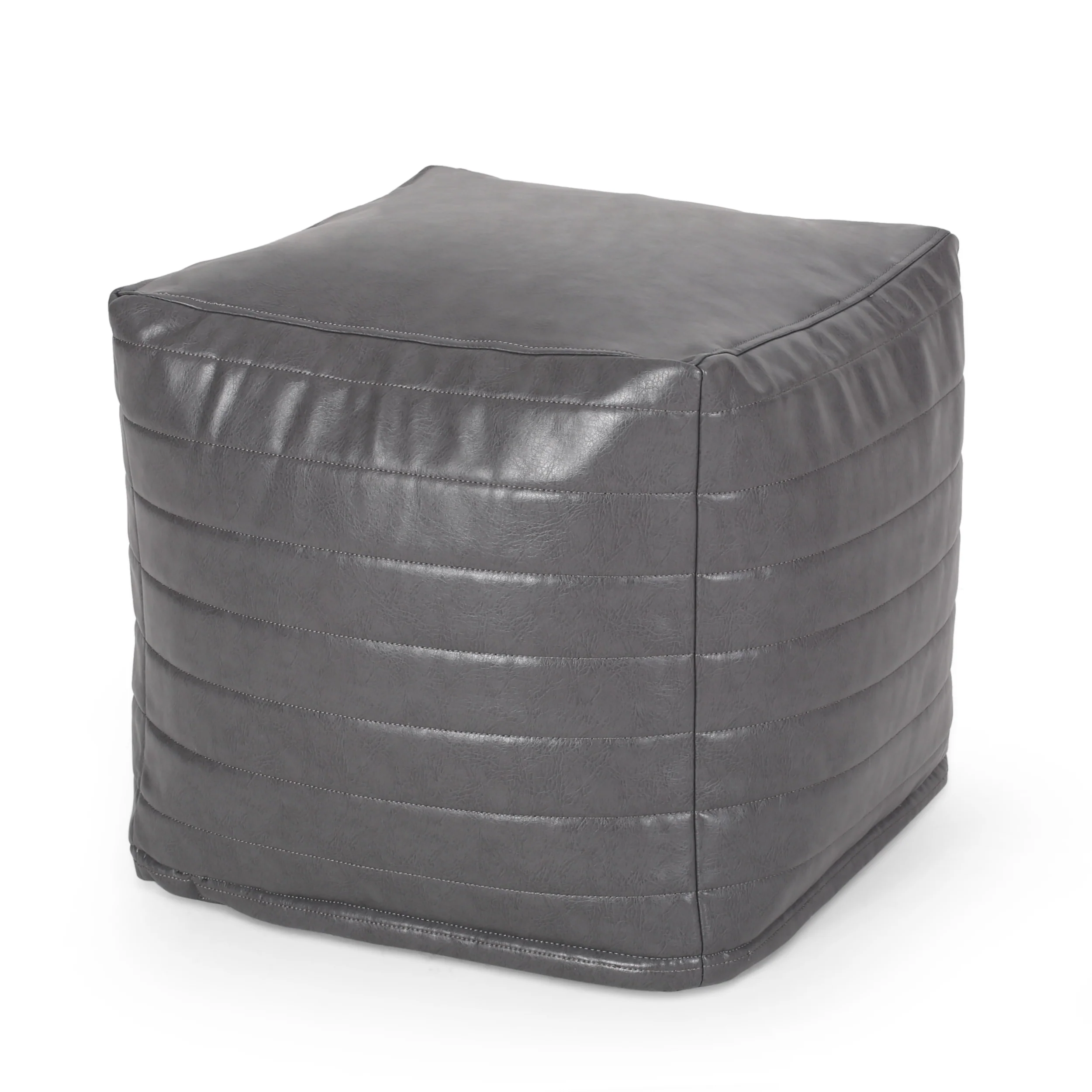 Conrail Contemporary Faux Leather Channel Stitch Pouf - furnishings