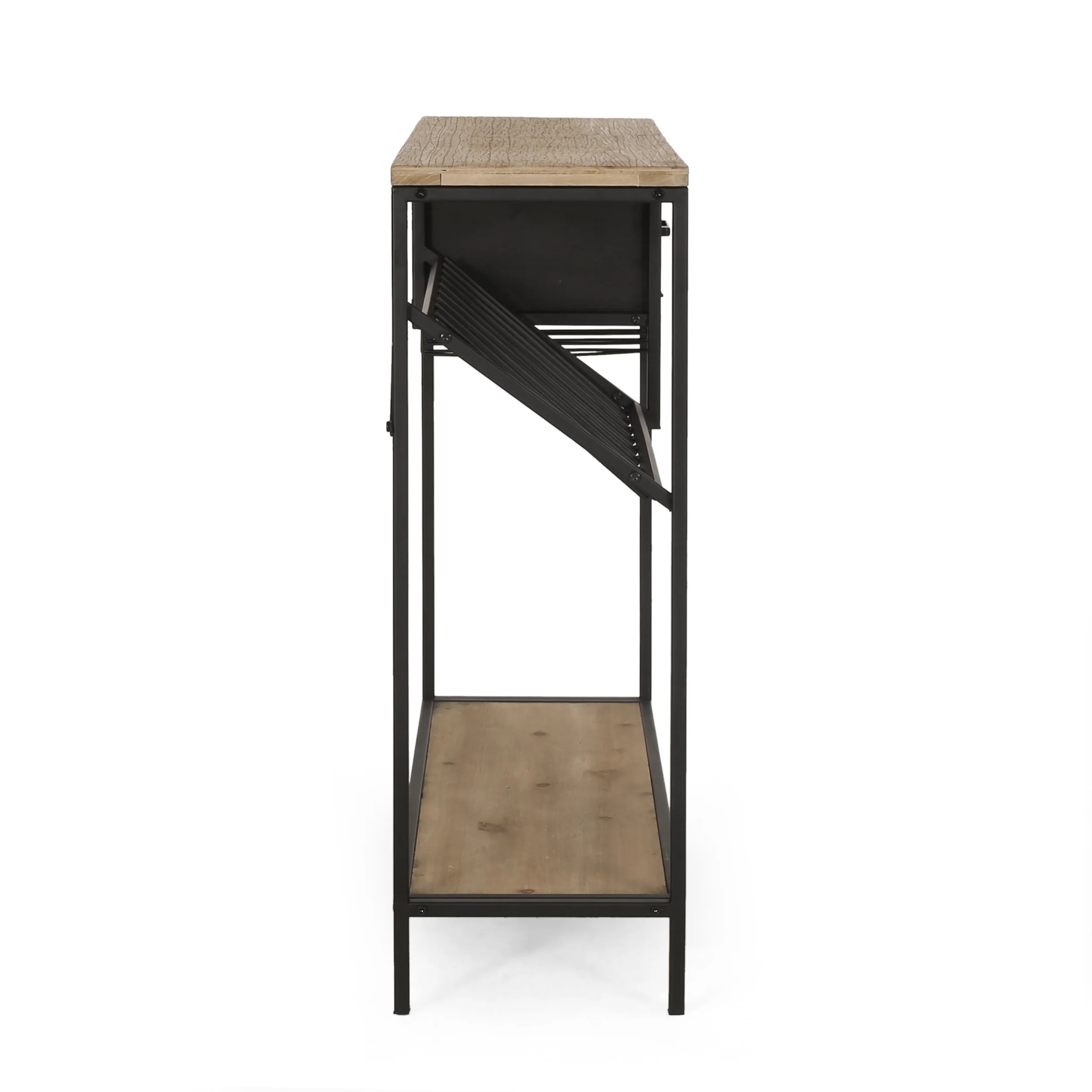 Broadwater Boho Industrial 8 Bottle Wine Rack Console Table with Storage, Natural and Black - furnishings