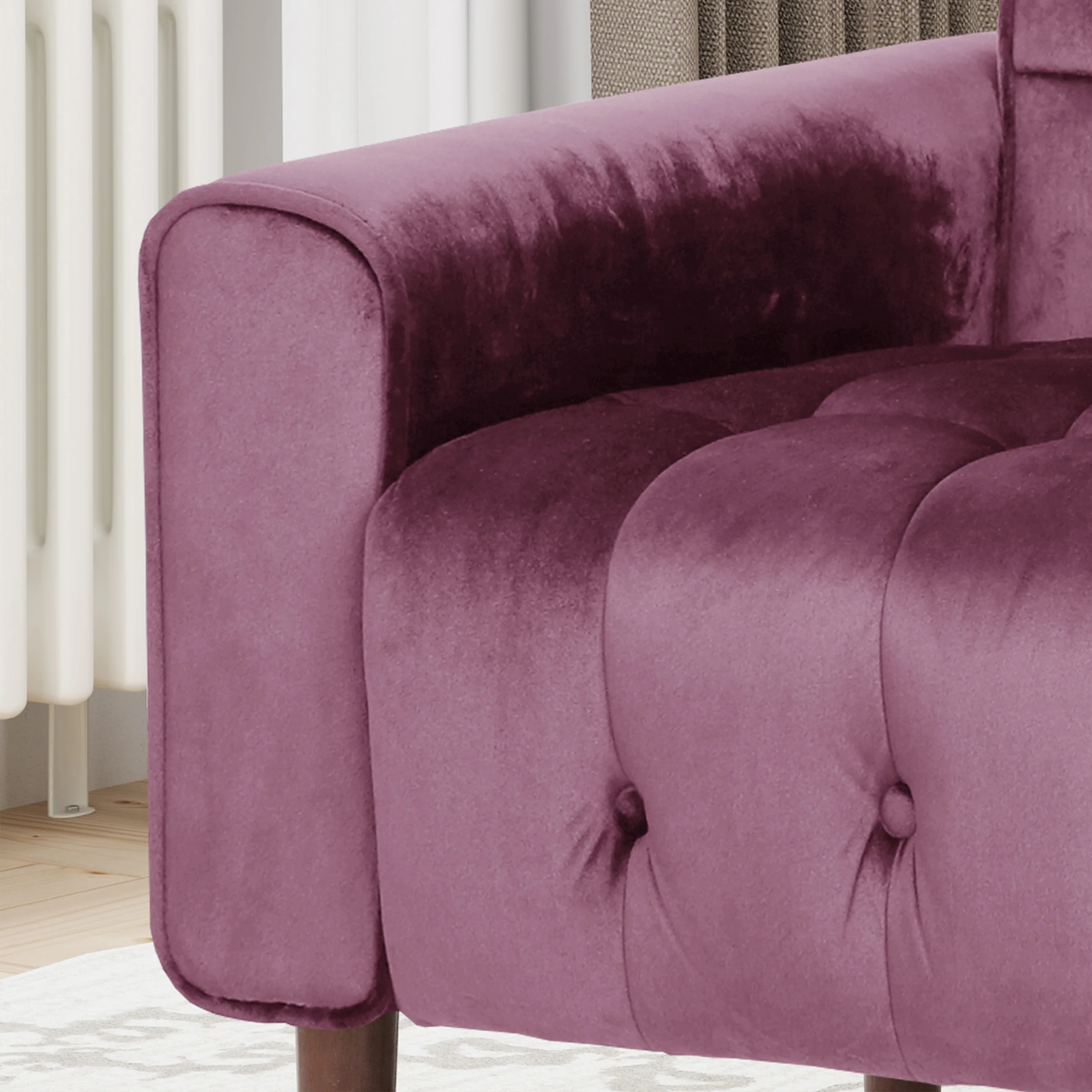 Betsy Velvet Armchair, Modern Glam, Button-Tufted, Waffle Stitching - furnishings