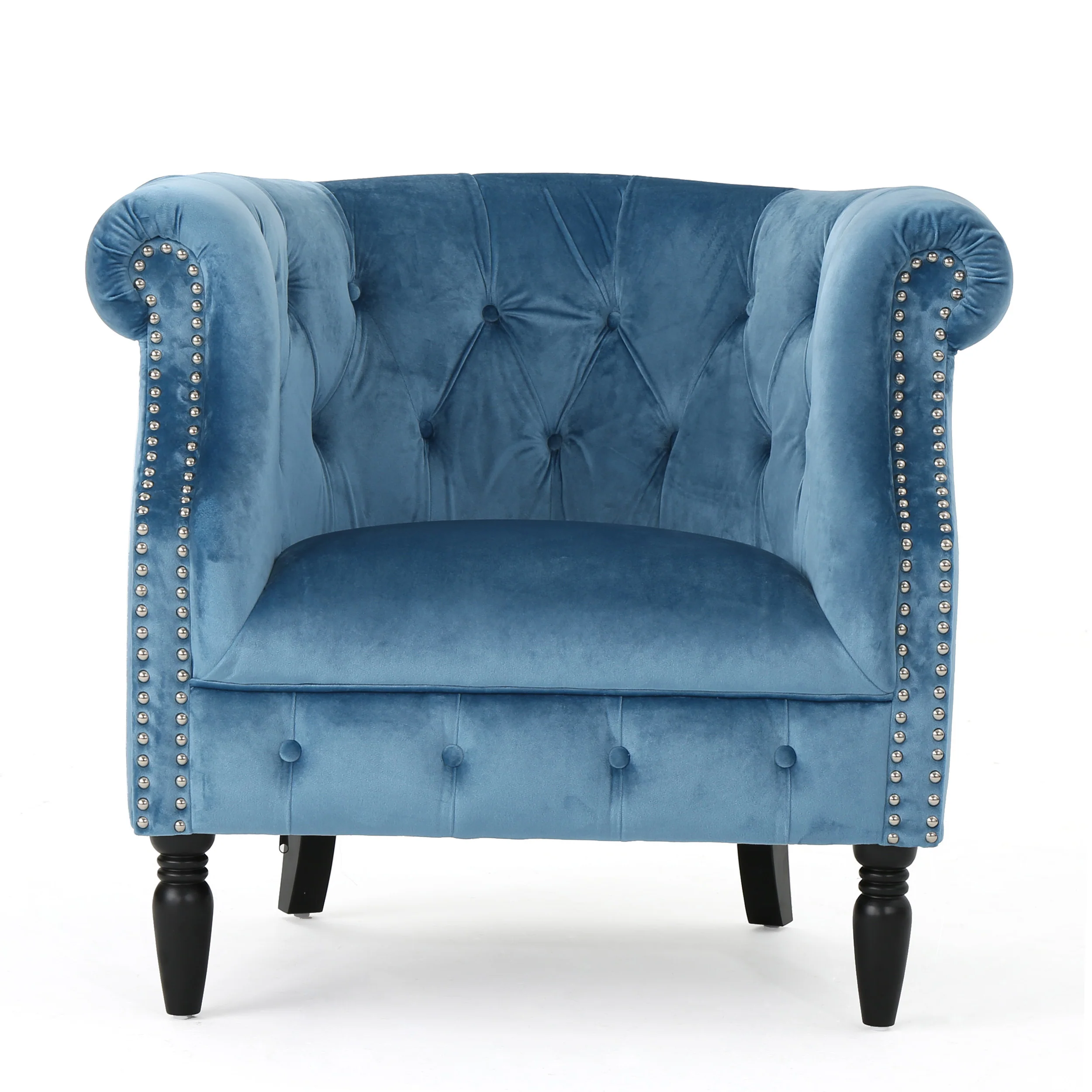 Aries Button-Tufted Velvet Rolled Back Tub Design Club Chair - furnishings
