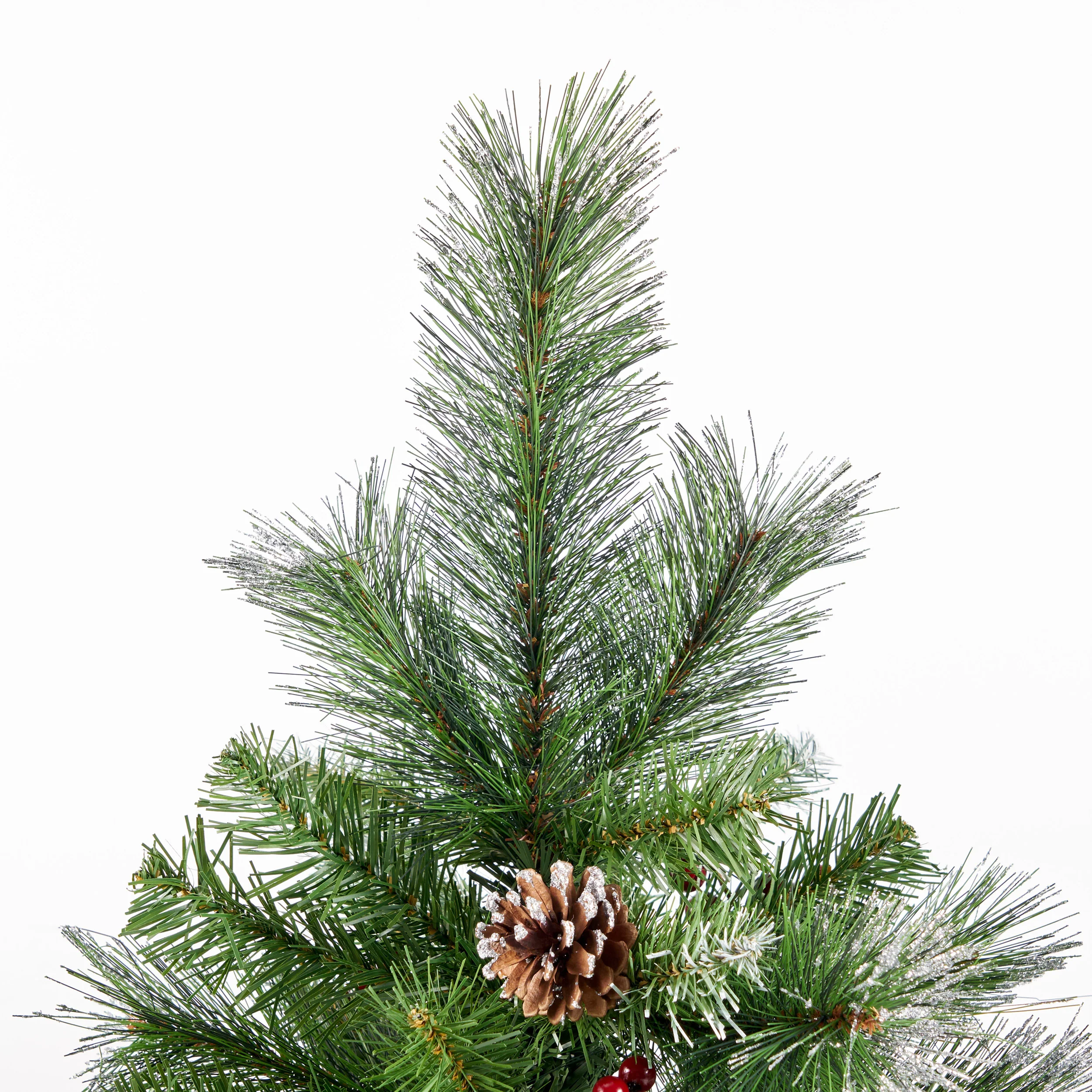 4.5-foot Mixed Spruce Hinged Artificial Christmas Tree with Glitter Branches, Red Berries, and Pinecones - furnbro