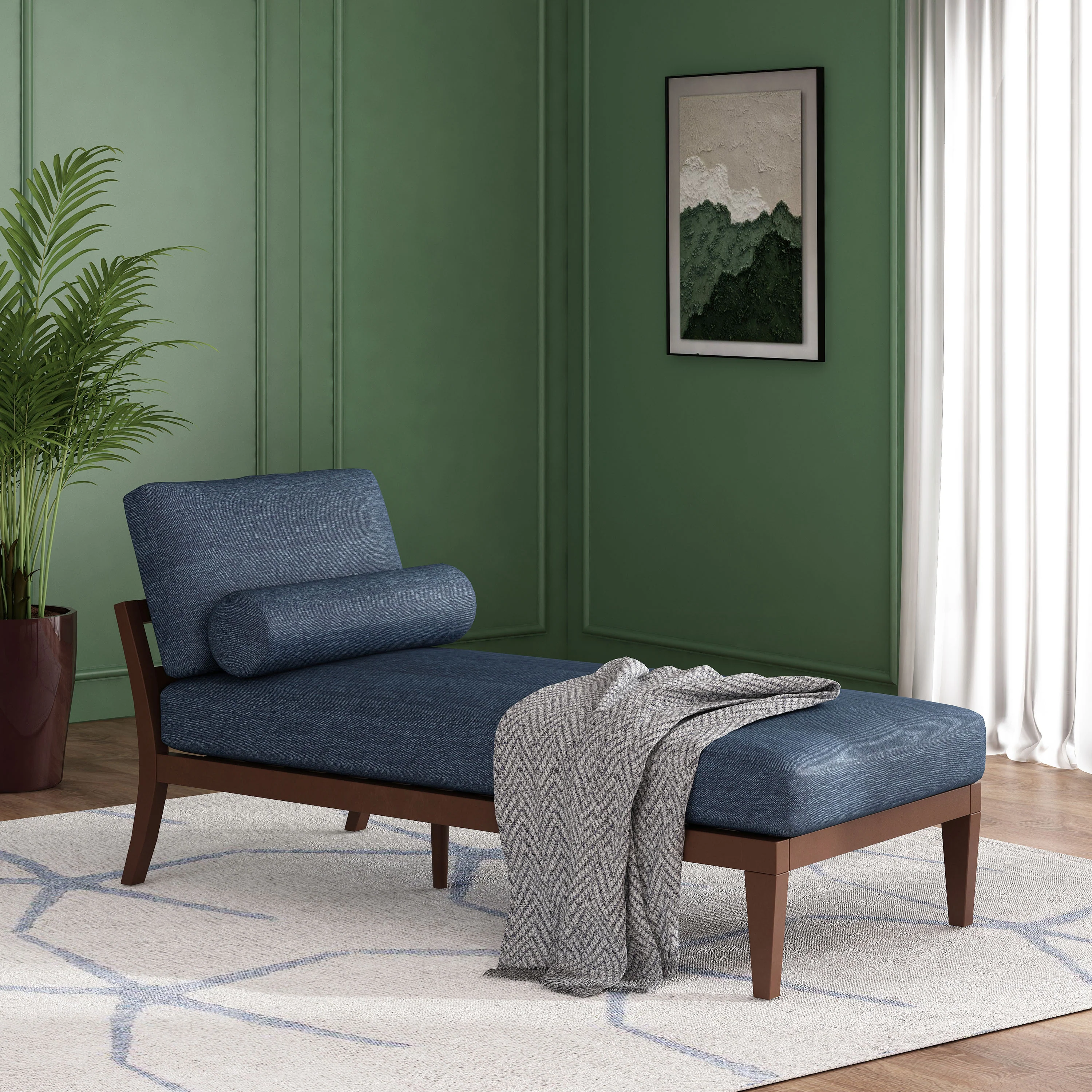 Lochmere Mid Century Modern Fabric Chaise Lounge with Bolster Pillow - furnishings