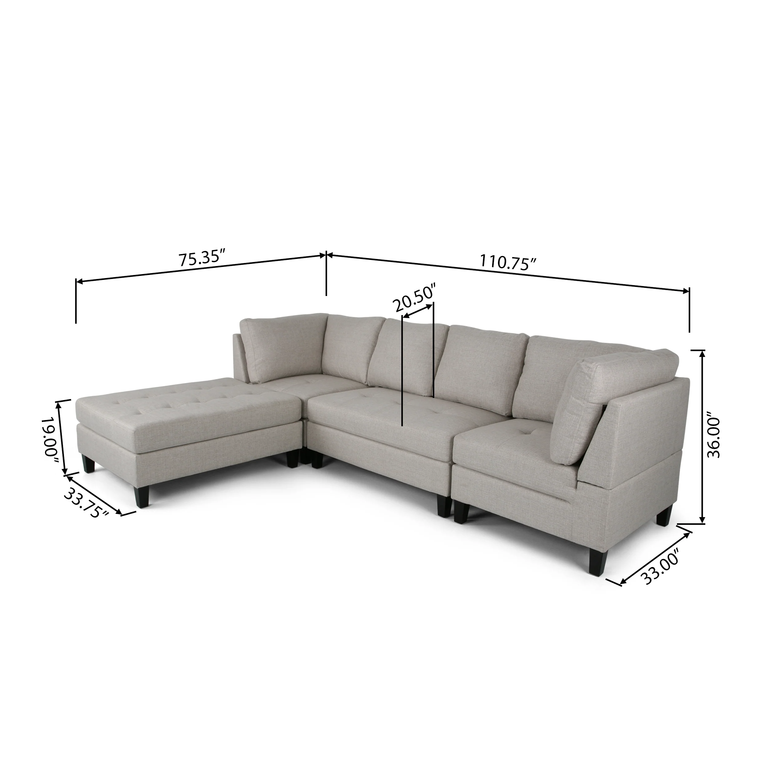 Daylon Contemporary Fabric Sectional Sofa with Ottoman - furnishings