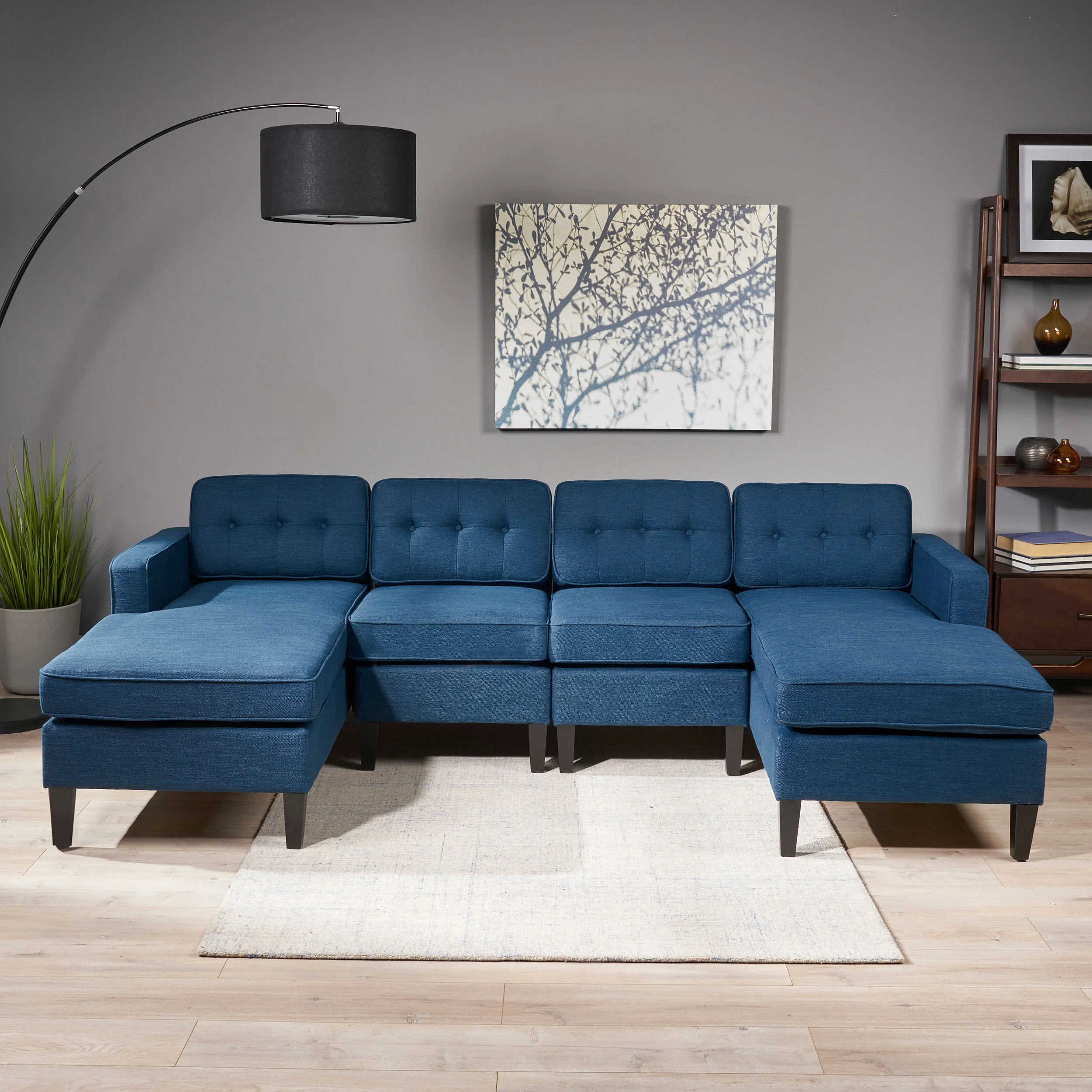 Grace Contemporary Fabric Chaise Sectional with Button Accents - furnishings