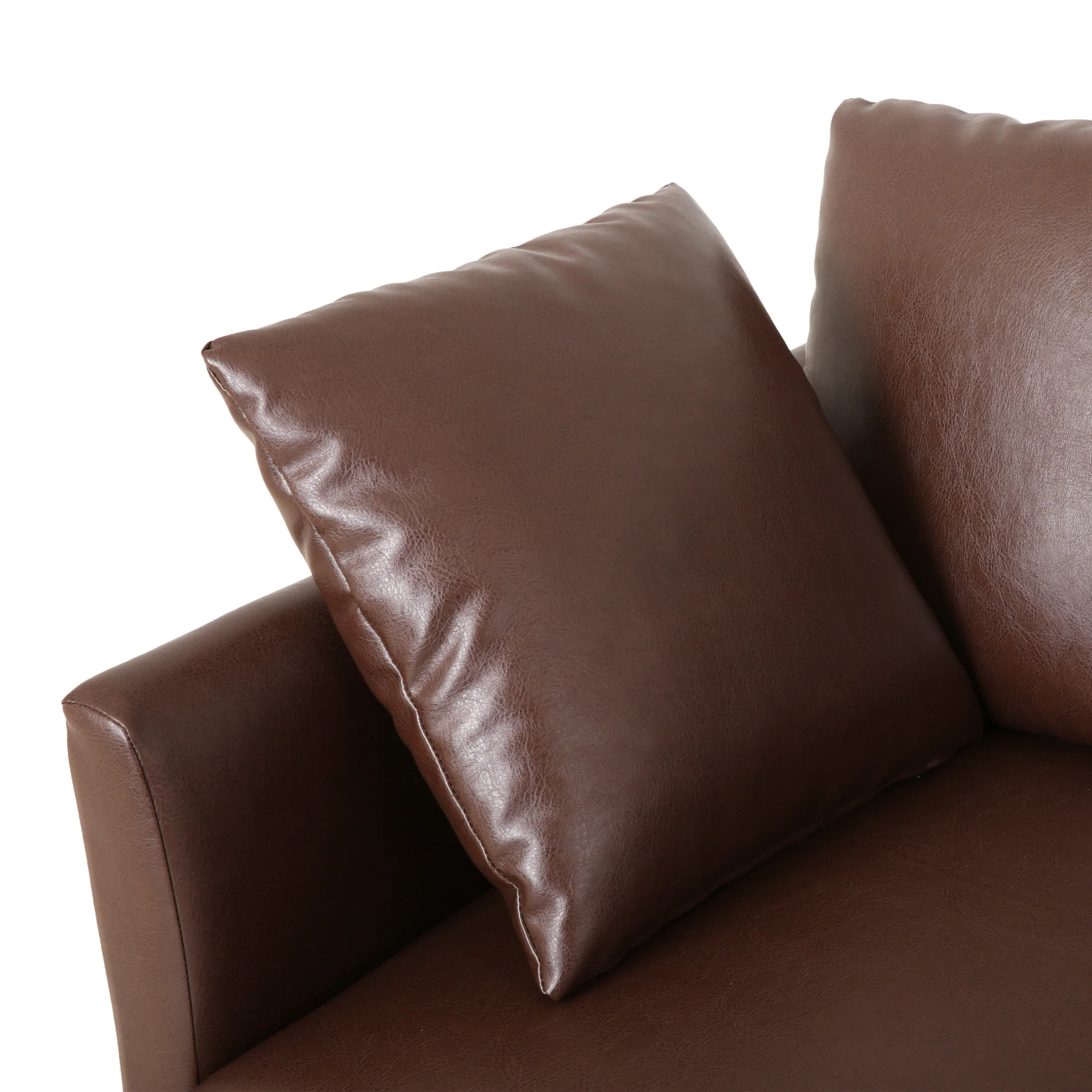 Syosset Modern Faux Leather 3 Seater Sofa with Pillows - furnishings