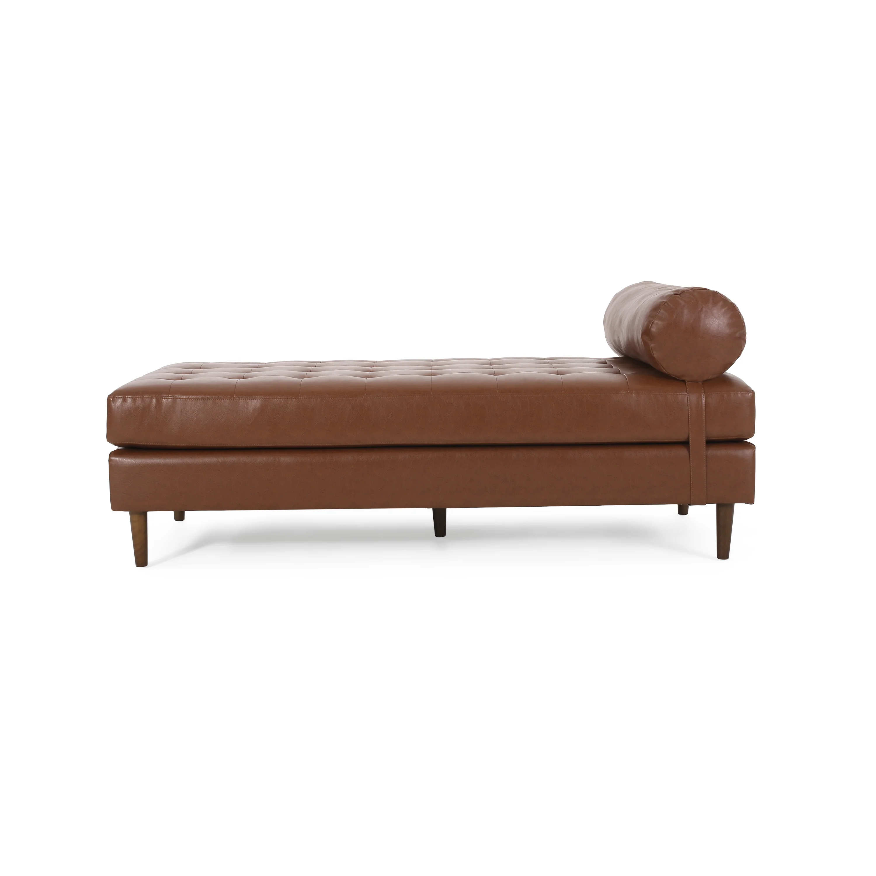 Elkjer Mid Century Modern Faux Leather Tufted Chaise Lounge with Bolster Pillow - furnishings