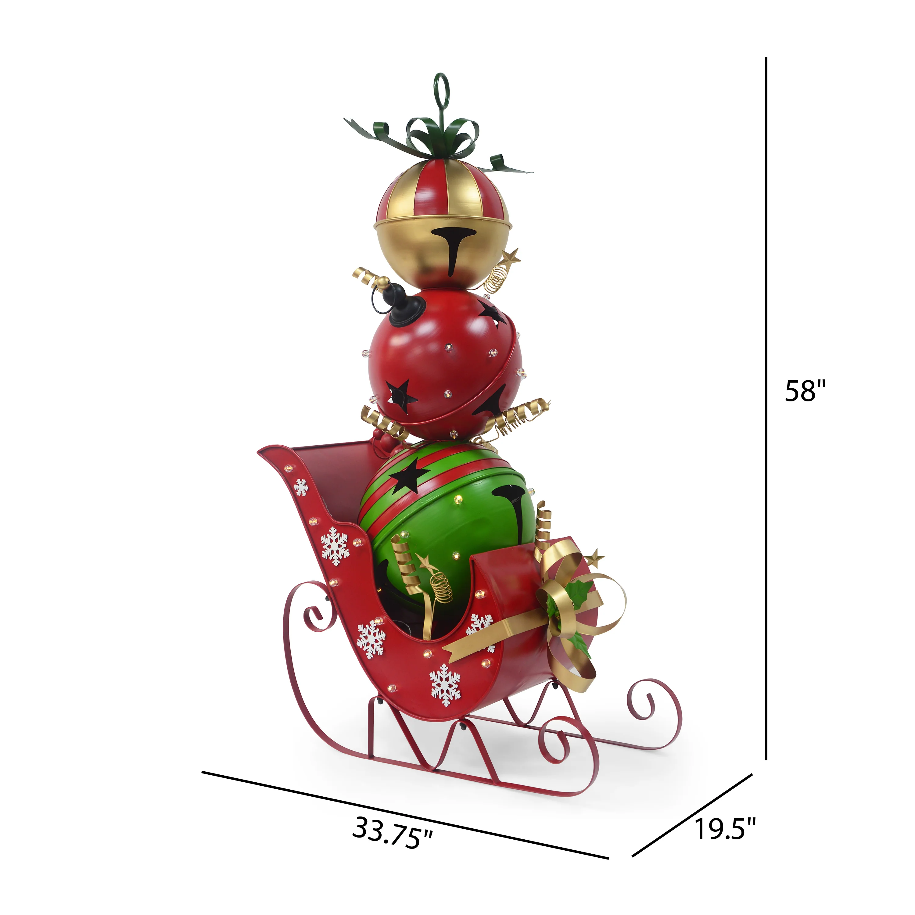 MerryMingle Iron Christmas Sleigh Decoration with Triple Stacked Bells - furnishings