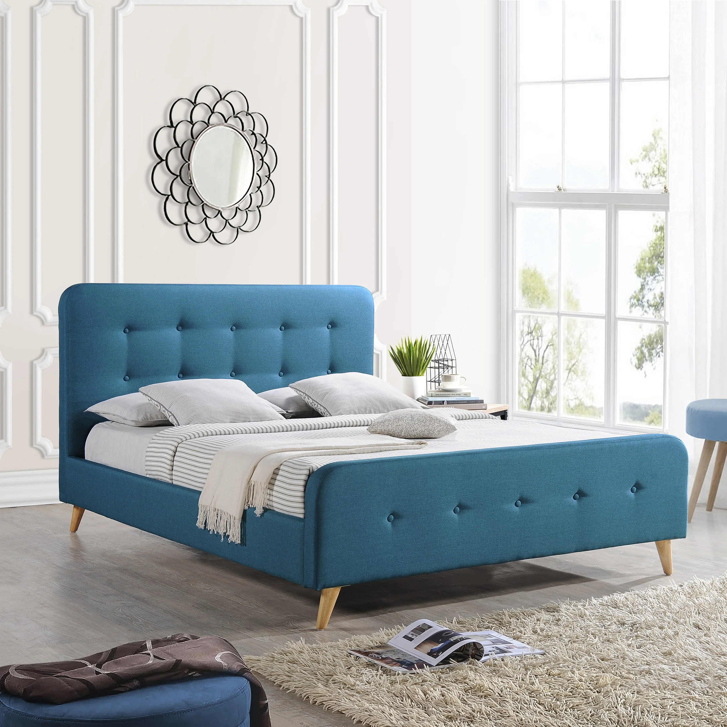 Hirver Modern Glam Button-Tufted Queen Velvet Bed Frame with Splayed Legs - furnishings