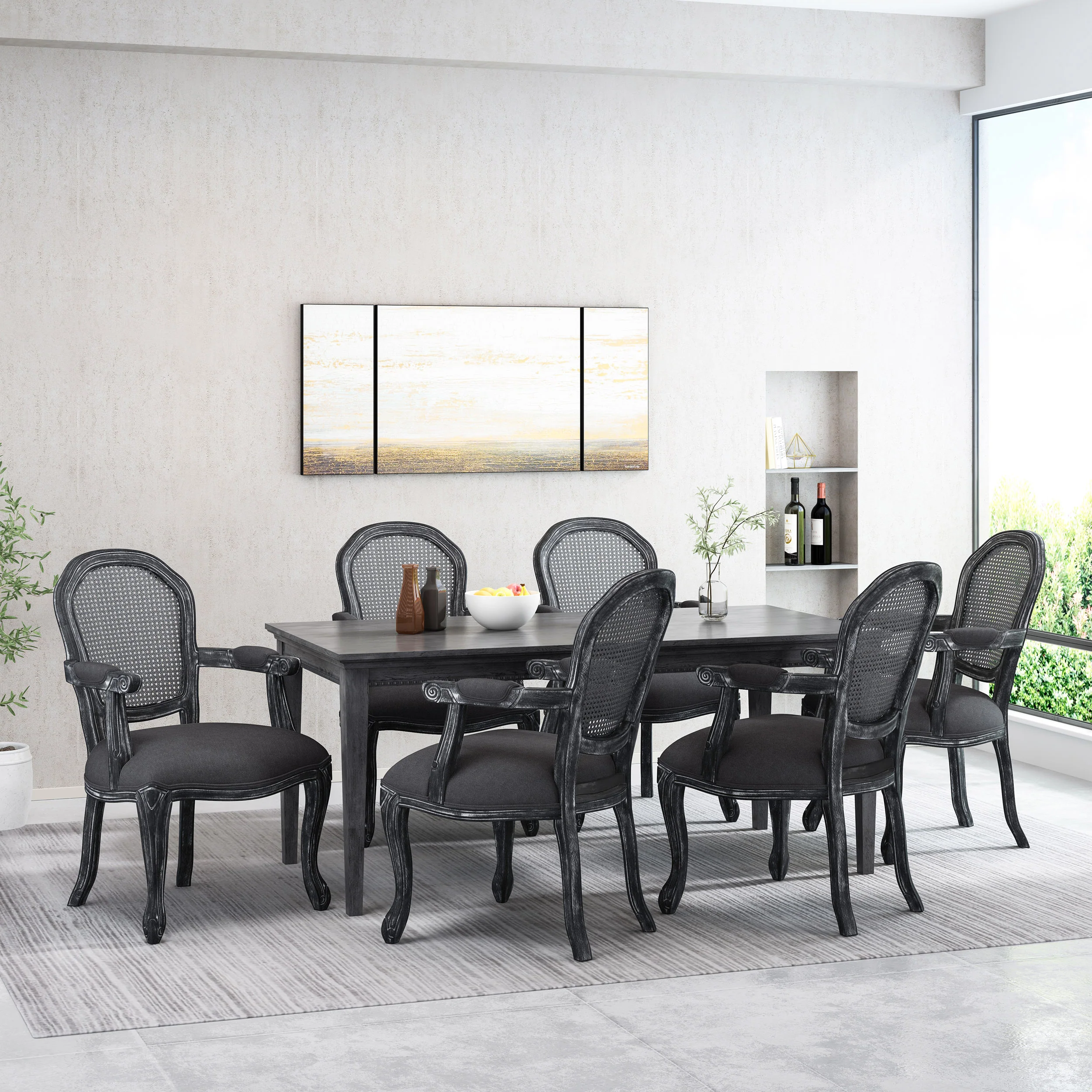 Mariette French Country Wood and Cane Upholstered Dining Chair, Set of 6 - furnishings