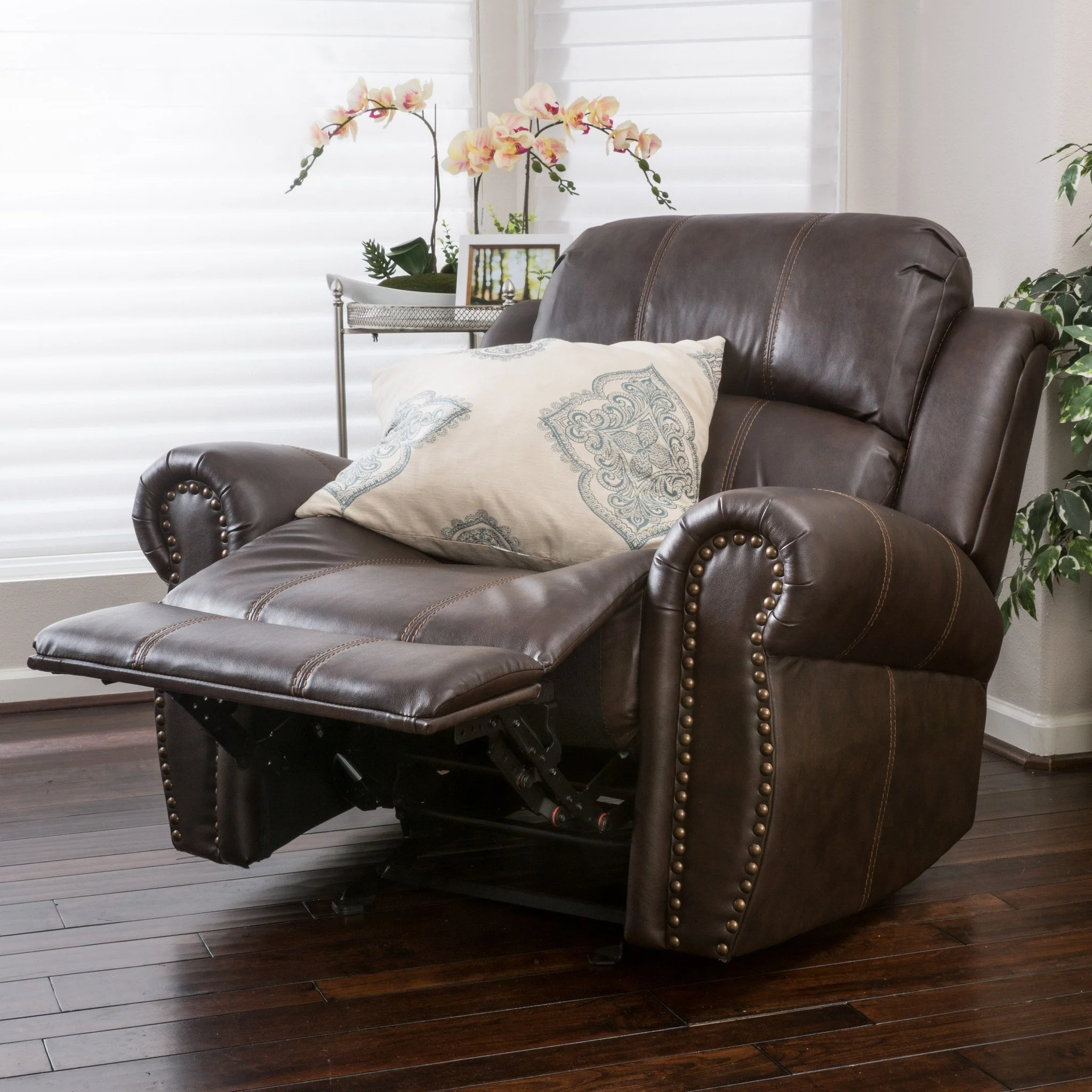 Harbor Brown Leather Glider Recliner Club Chair - furnishings