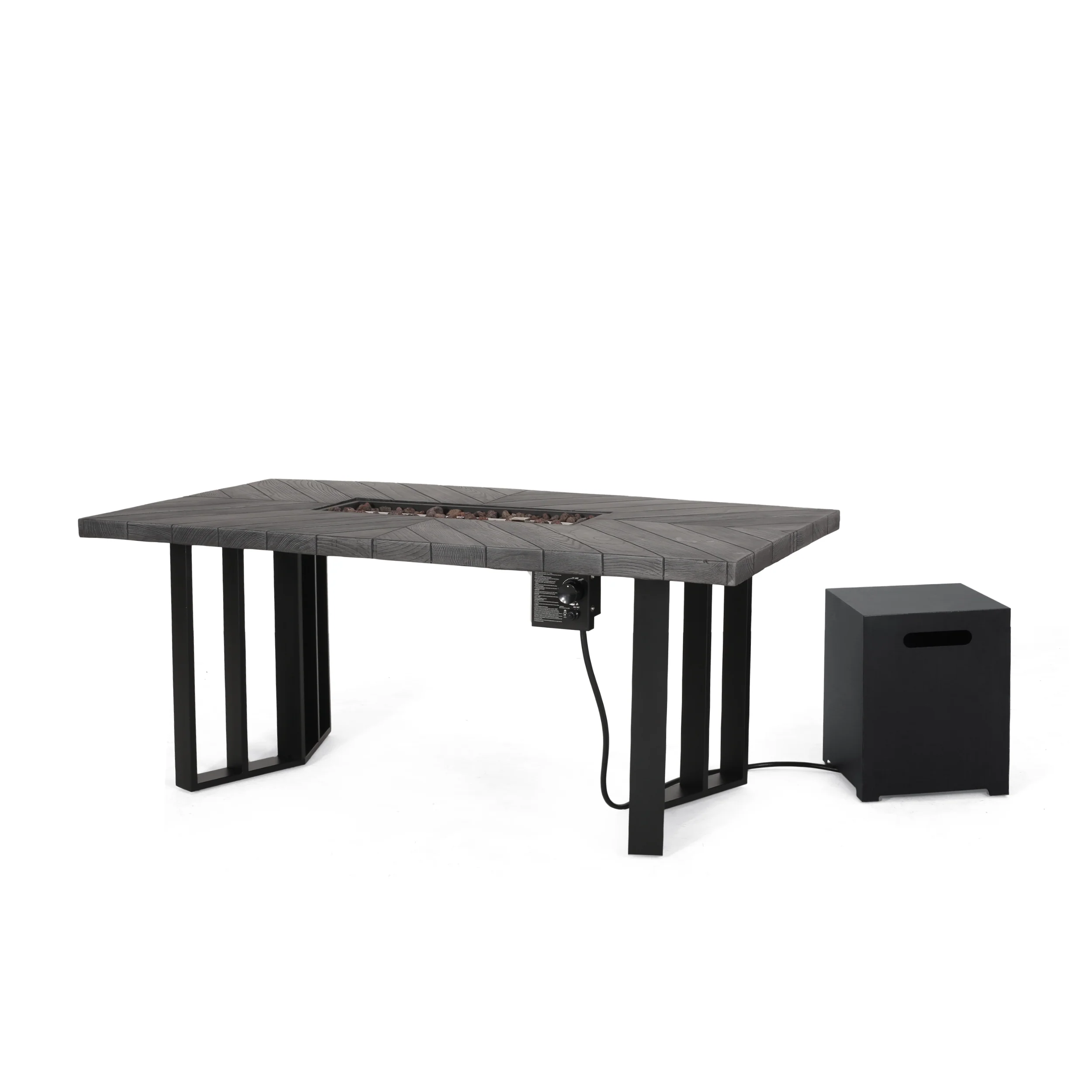 Holdaway Outdoor 40,000 BTU Fire Pit Dining Table with Tank Holder, Textured Gray Oak, Black, and Dark Gray - furnishings