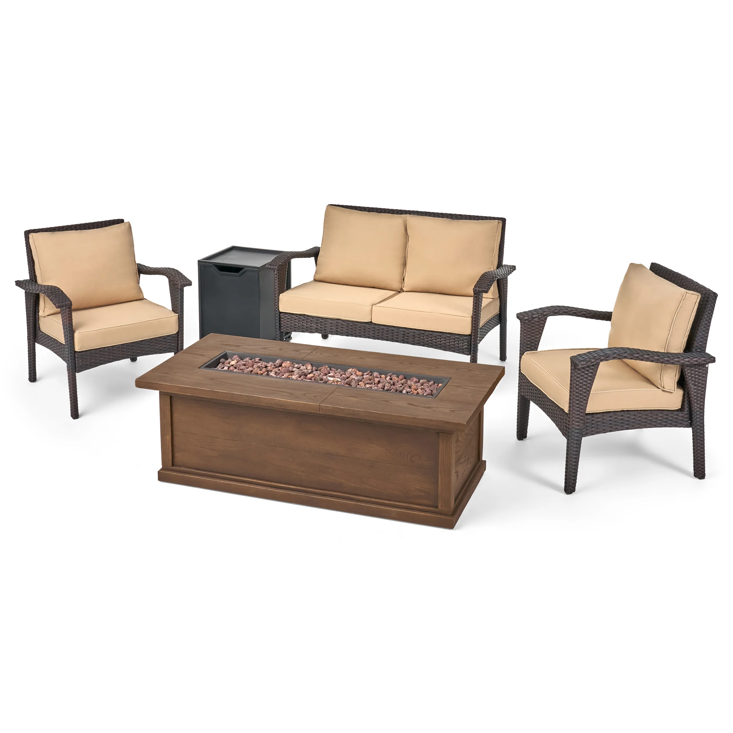 Voyage Outdoor 4 Seater Wicker Chat Set with Fire Pit - furnishings