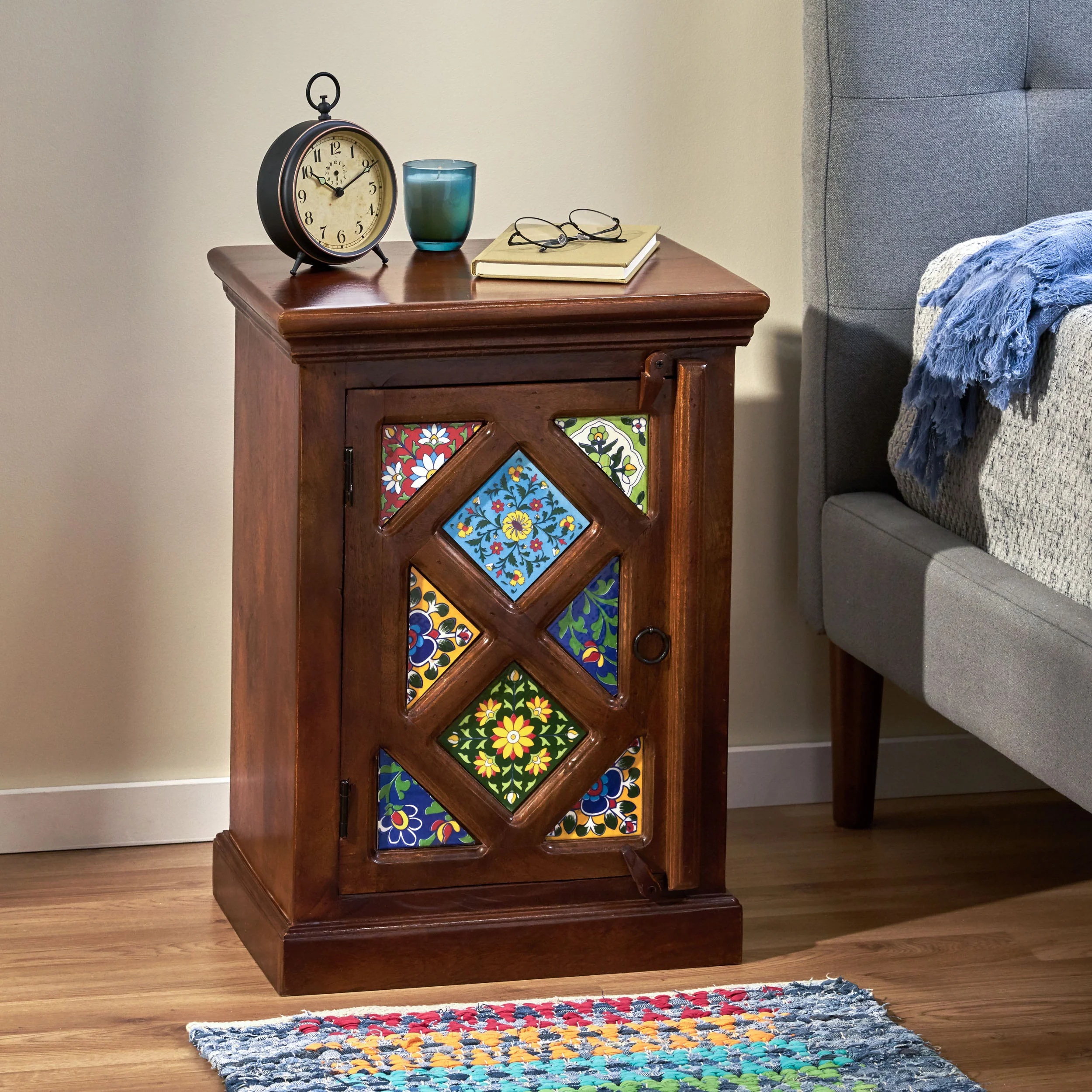 Picabo Handcrafted Boho Mango Wood Nightstand - furnishings