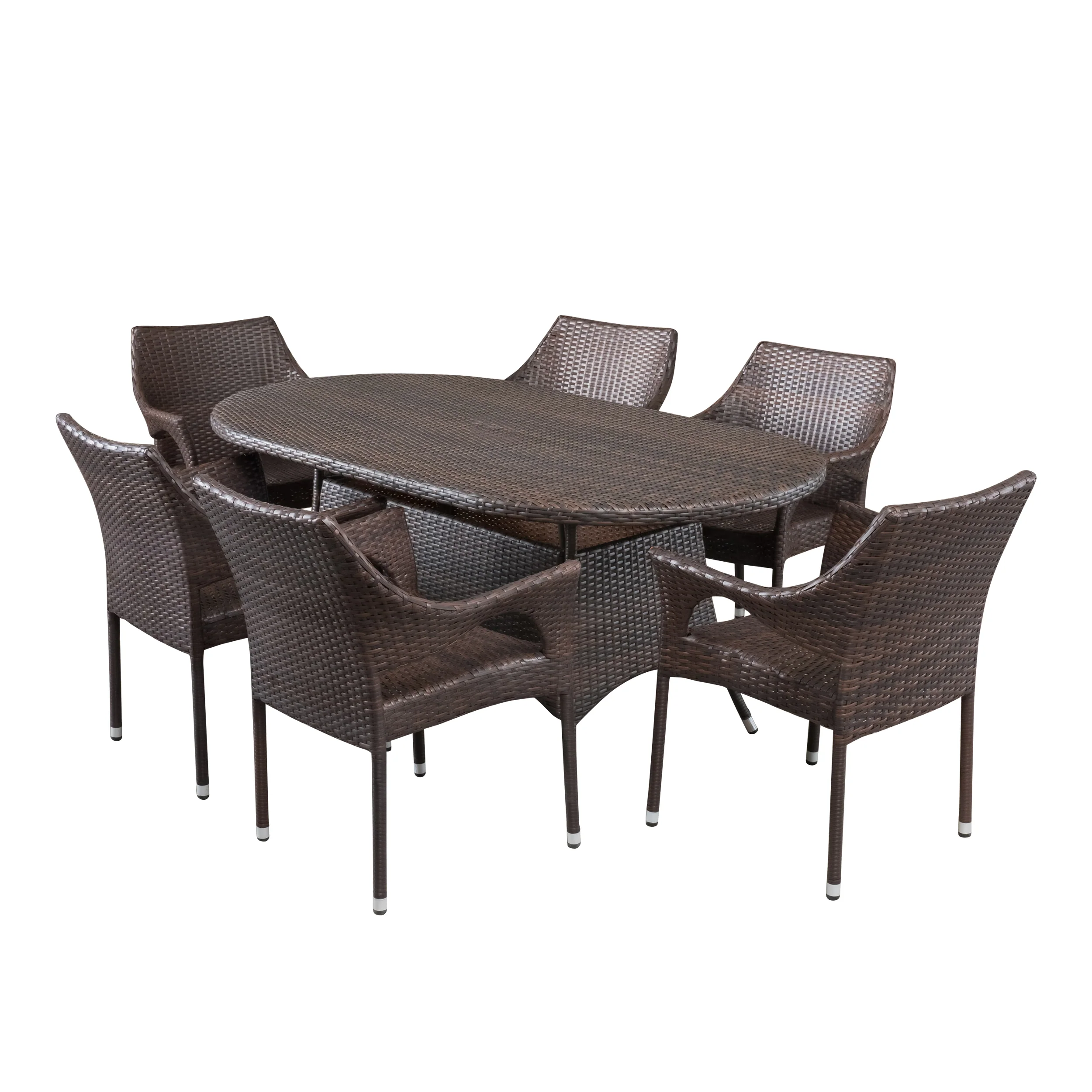Clayton Outdoor 7pc Multibrown Wicker Round Dining Set - furnishings