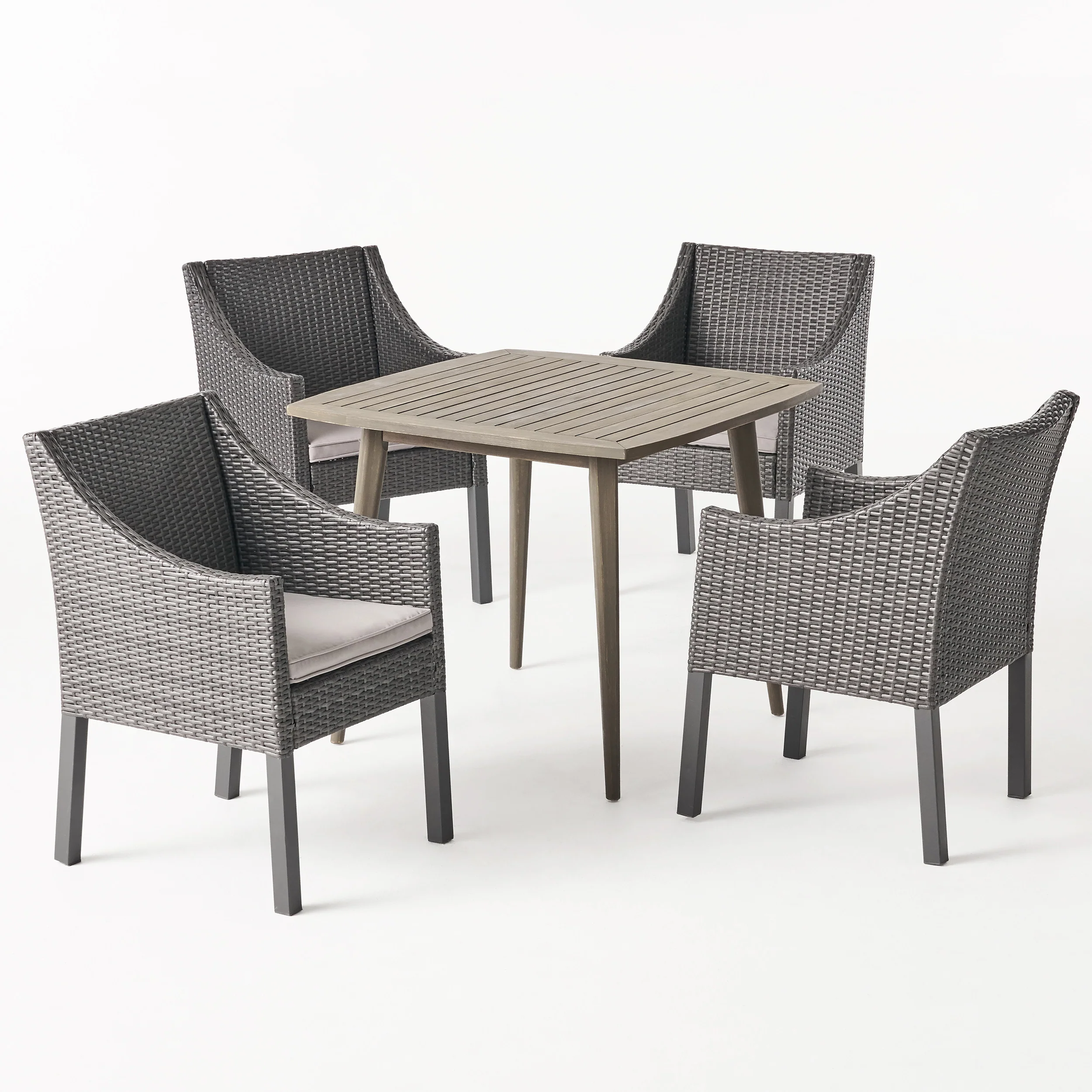 Keen Outdoor 5 Piece Wood and Wicker Dining Set, Gray and Gray - furnishings