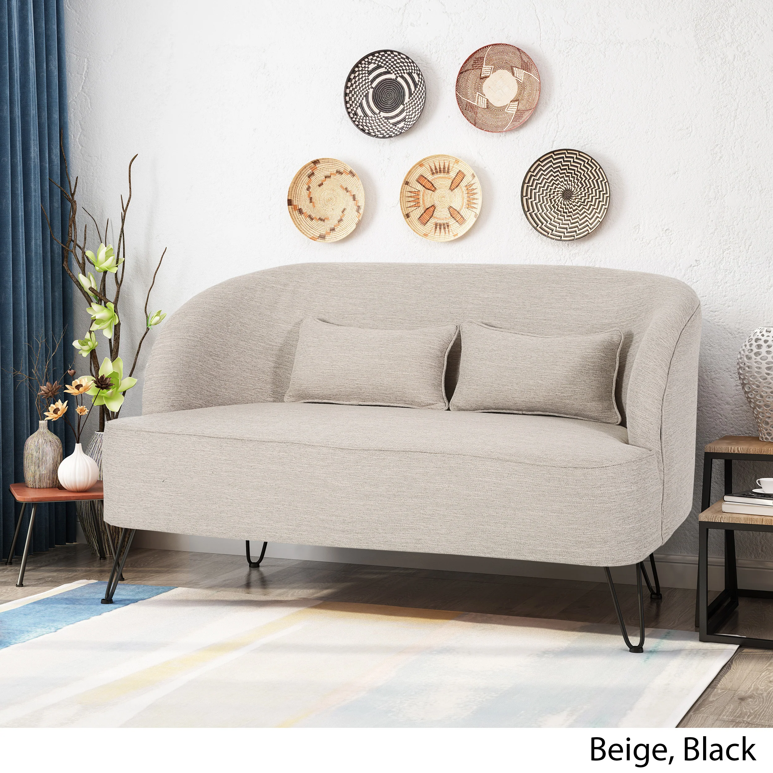 Jordan Modern Fabric Settee with Hairpin Legs - furnishings