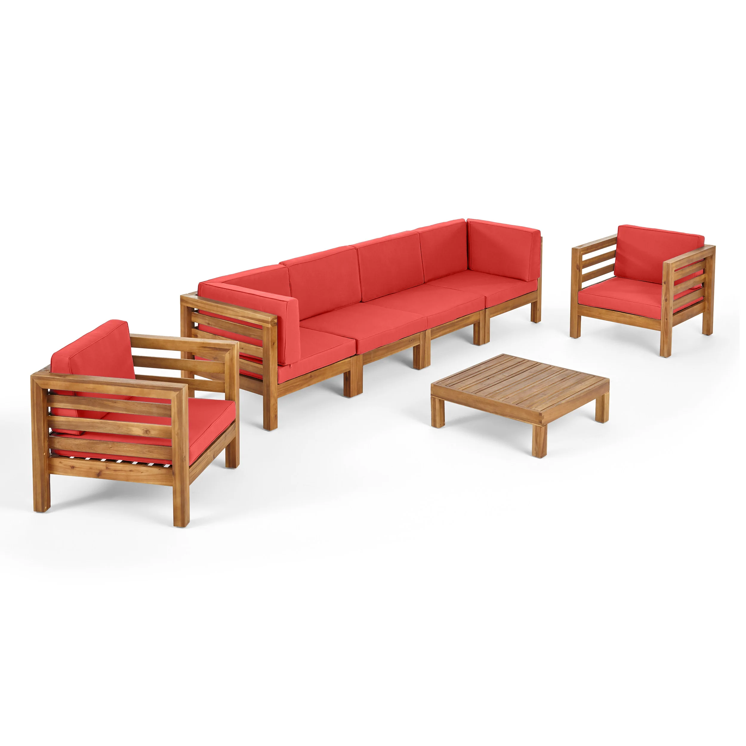 Emma Outdoor 6 Seater Acacia Wood Sofa Chat Set - furnishings