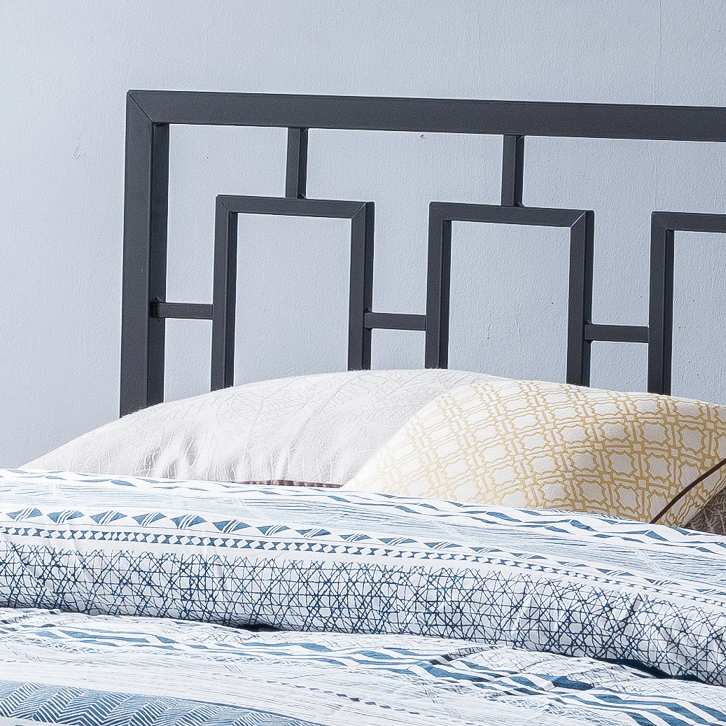 Dawn Queen-Size Geometric Platform Bed Frame, Iron, Modern, Low-Profile - furnishings