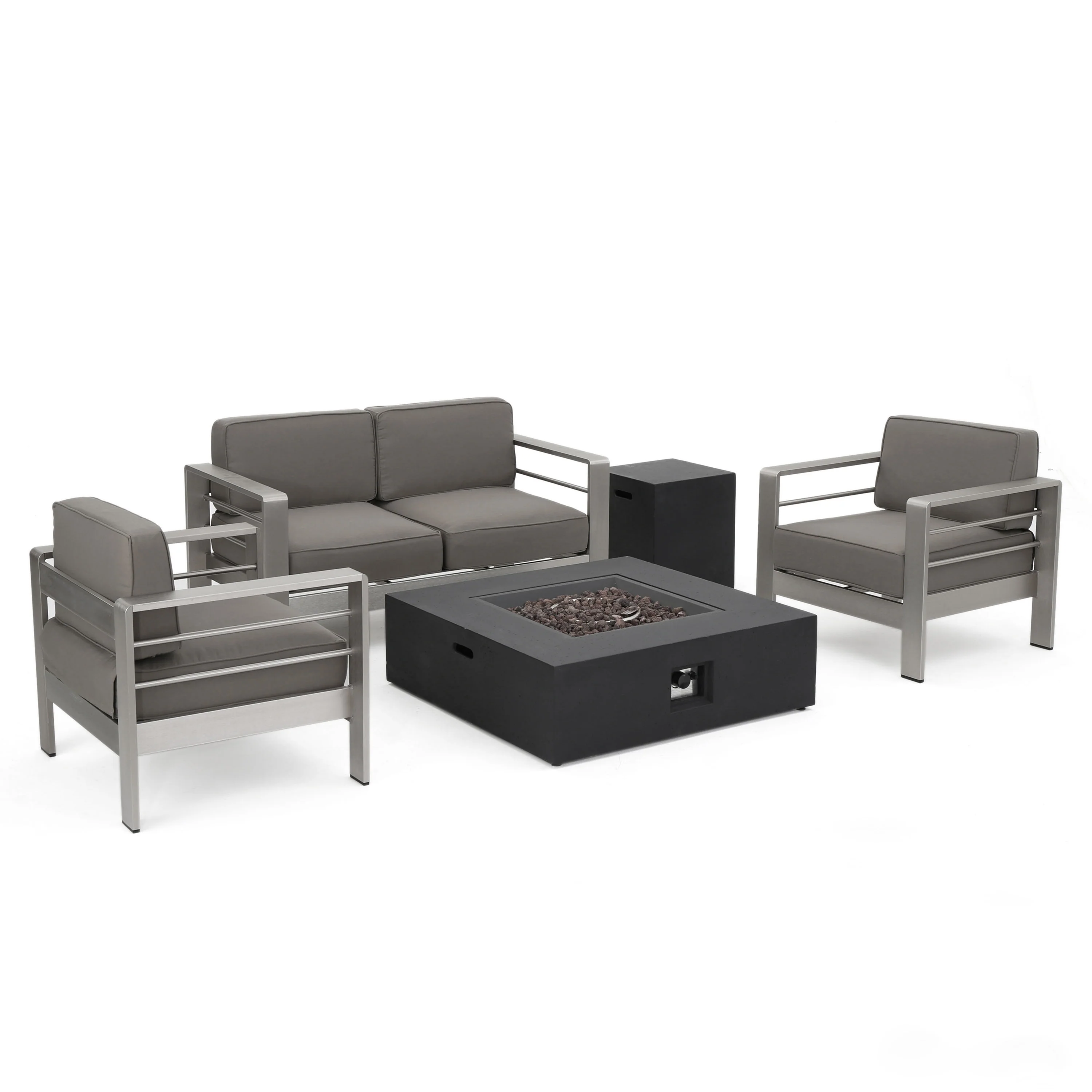 Coral Outdoor Aluminum 4 Seater Chat Set with Fire Pit - furnishings