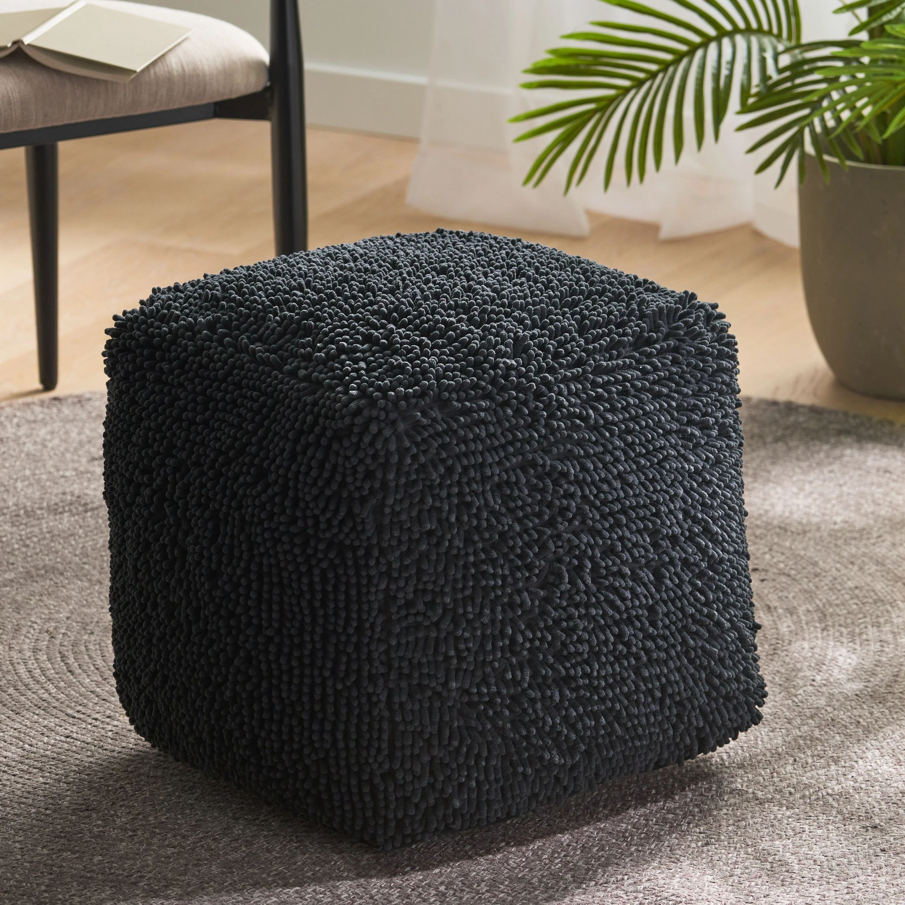 Moloney Modern Microfiber Chenille Square Pouf - furnishings