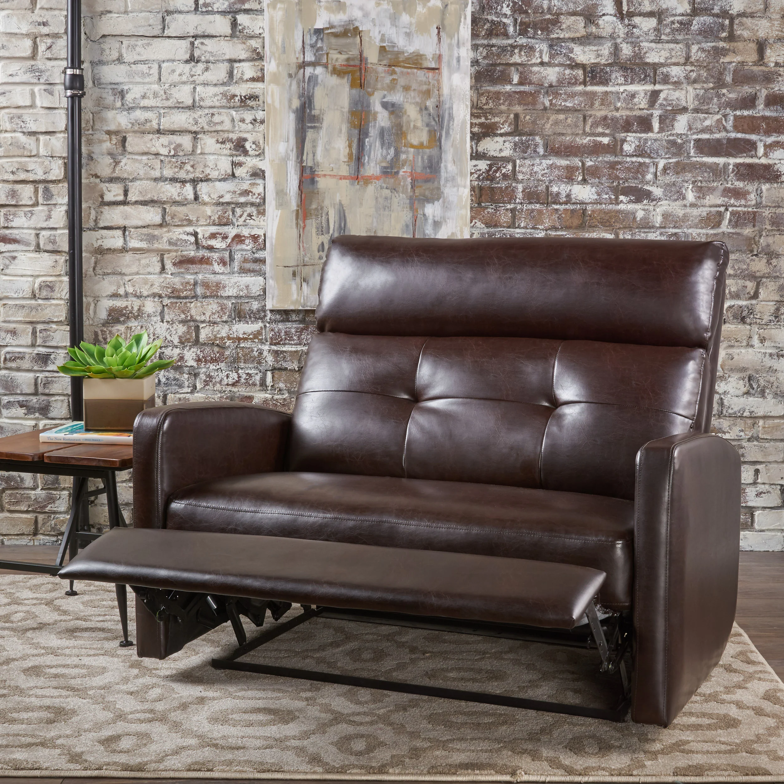 Hana Plush Cushion Tufted Back Leather Loveseat Recliner - furnishings