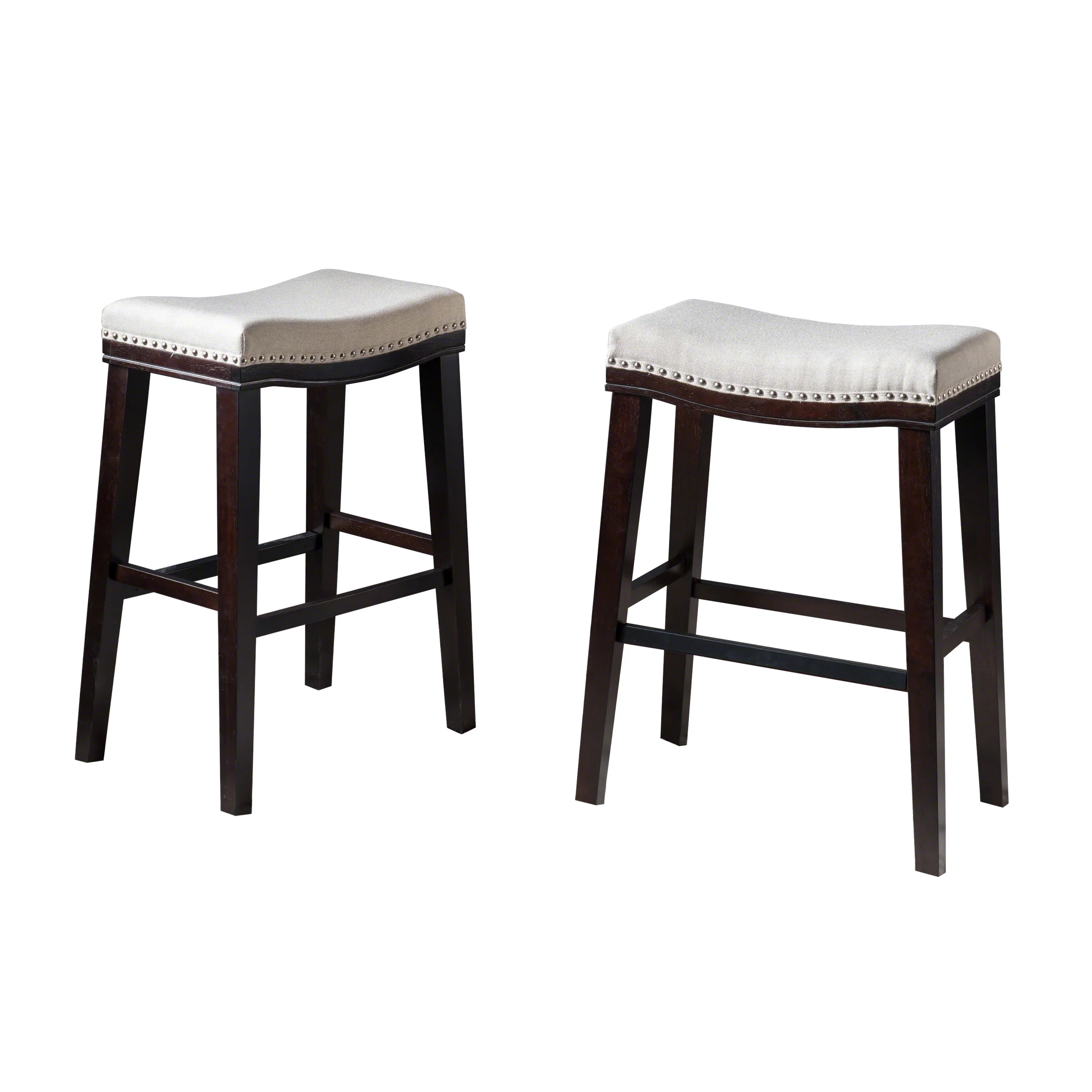 Estes Studded 30 Inch Beige Fabric Saddle Barstool, Set of 2 - furnishings
